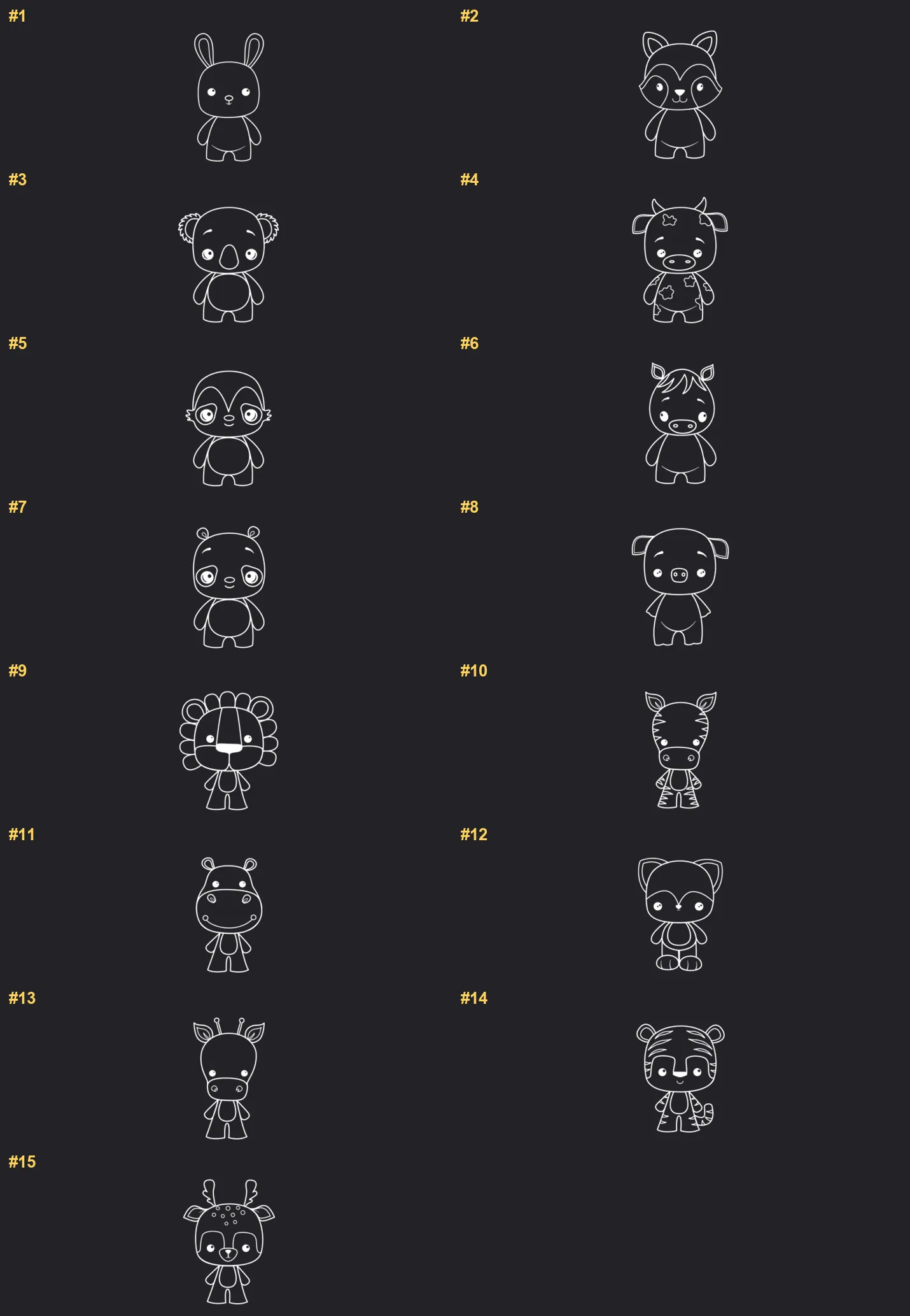 Animal Cute Procreate brushes overview sheet 1