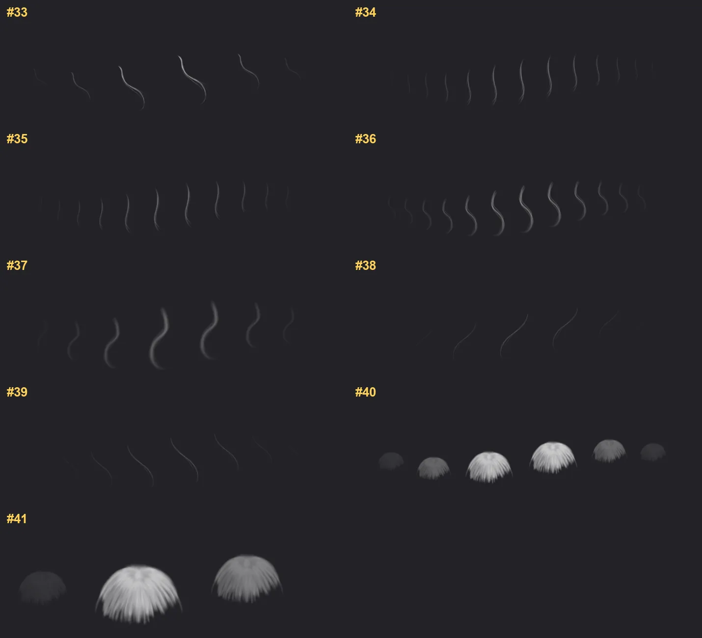 Base Hair Procreate brushes overview sheet 3