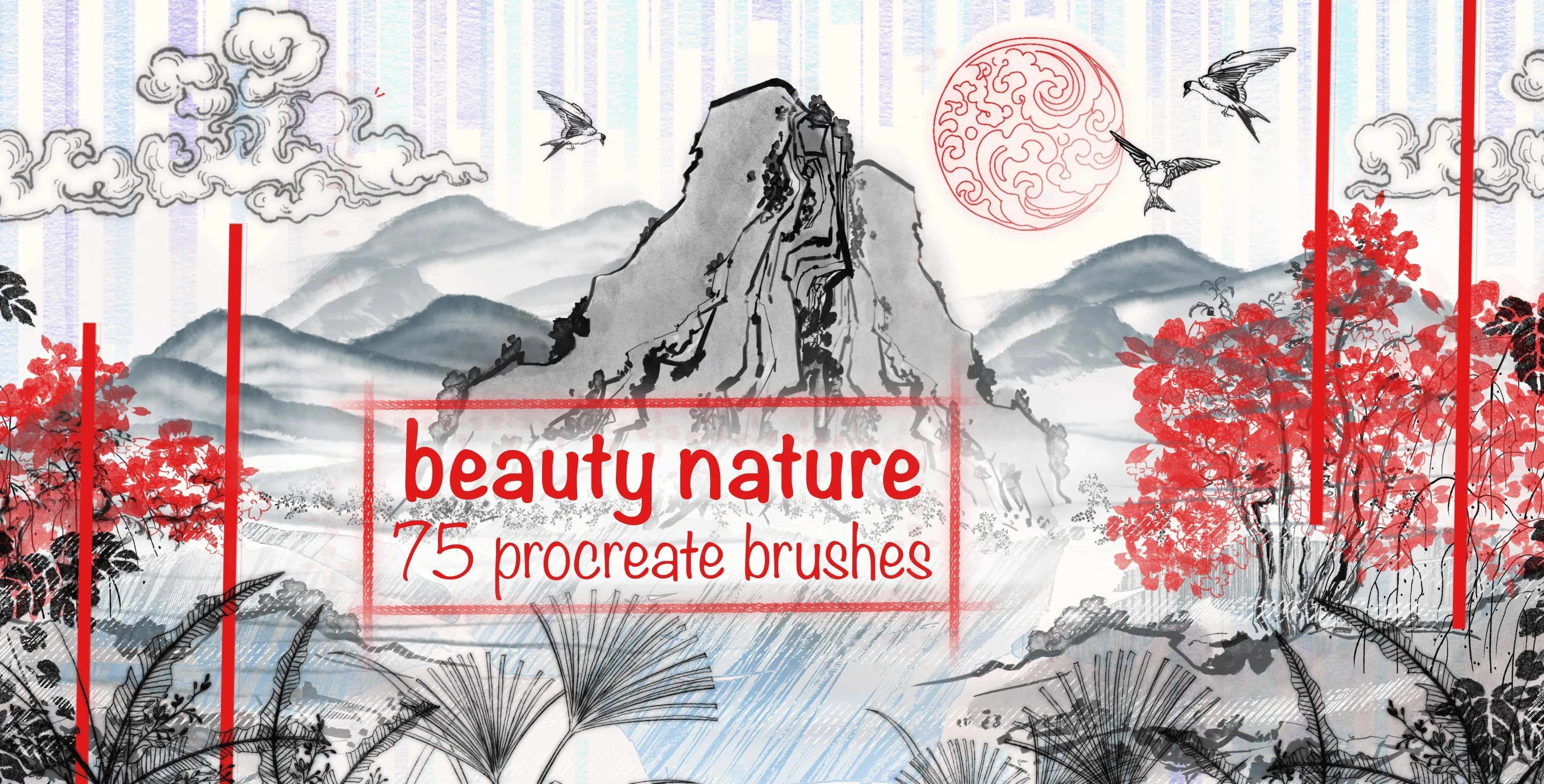 Beauty Nature Procreate brush set — 74 brushes, flowers & decoration