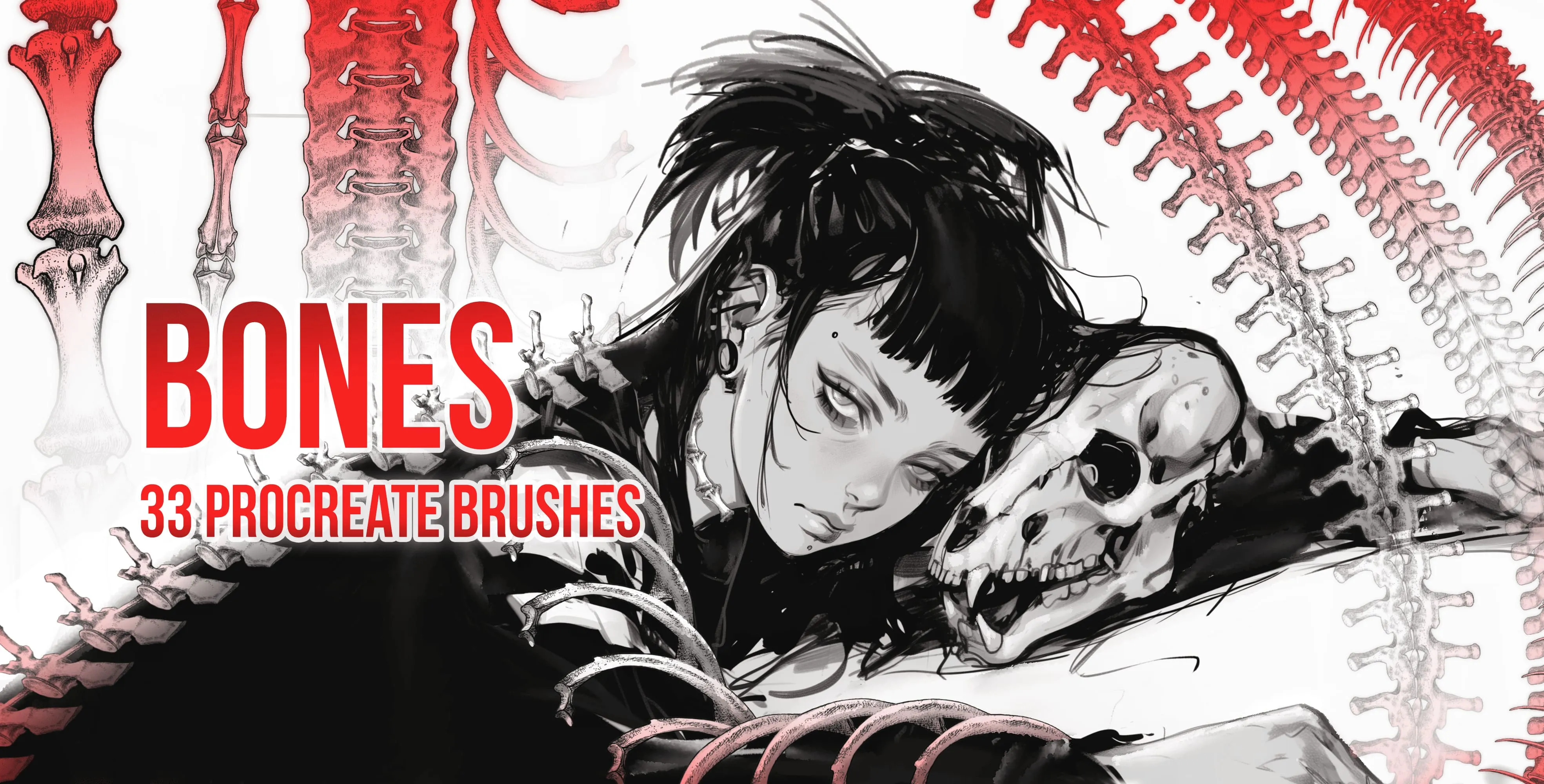 Bones Procreate brush set — 33 brushes, reference & tattoo