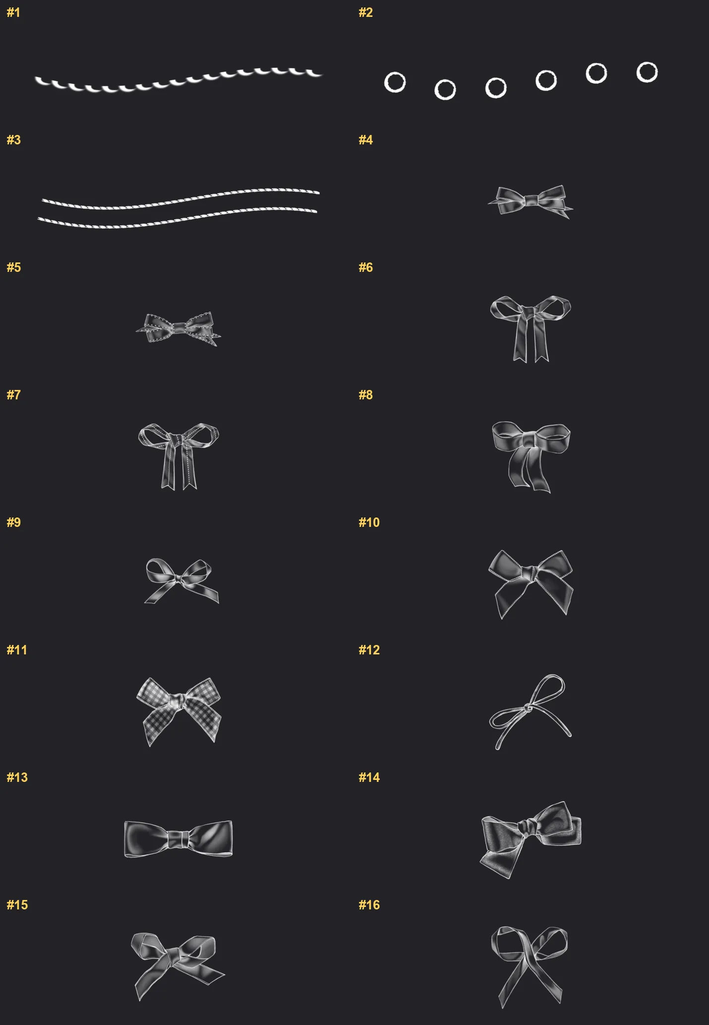 Bows Procreate brushes overview sheet 1