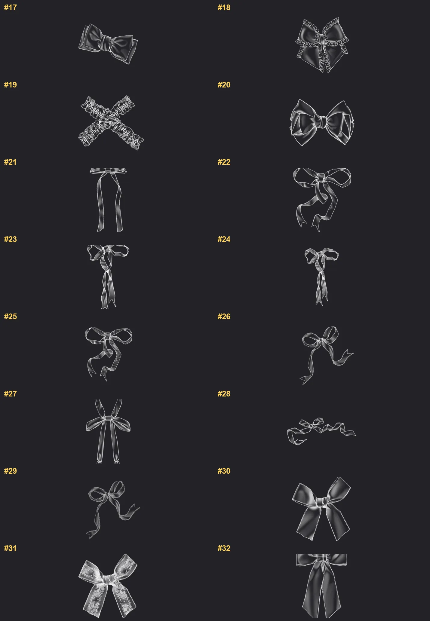 Bows Procreate brushes overview sheet 2
