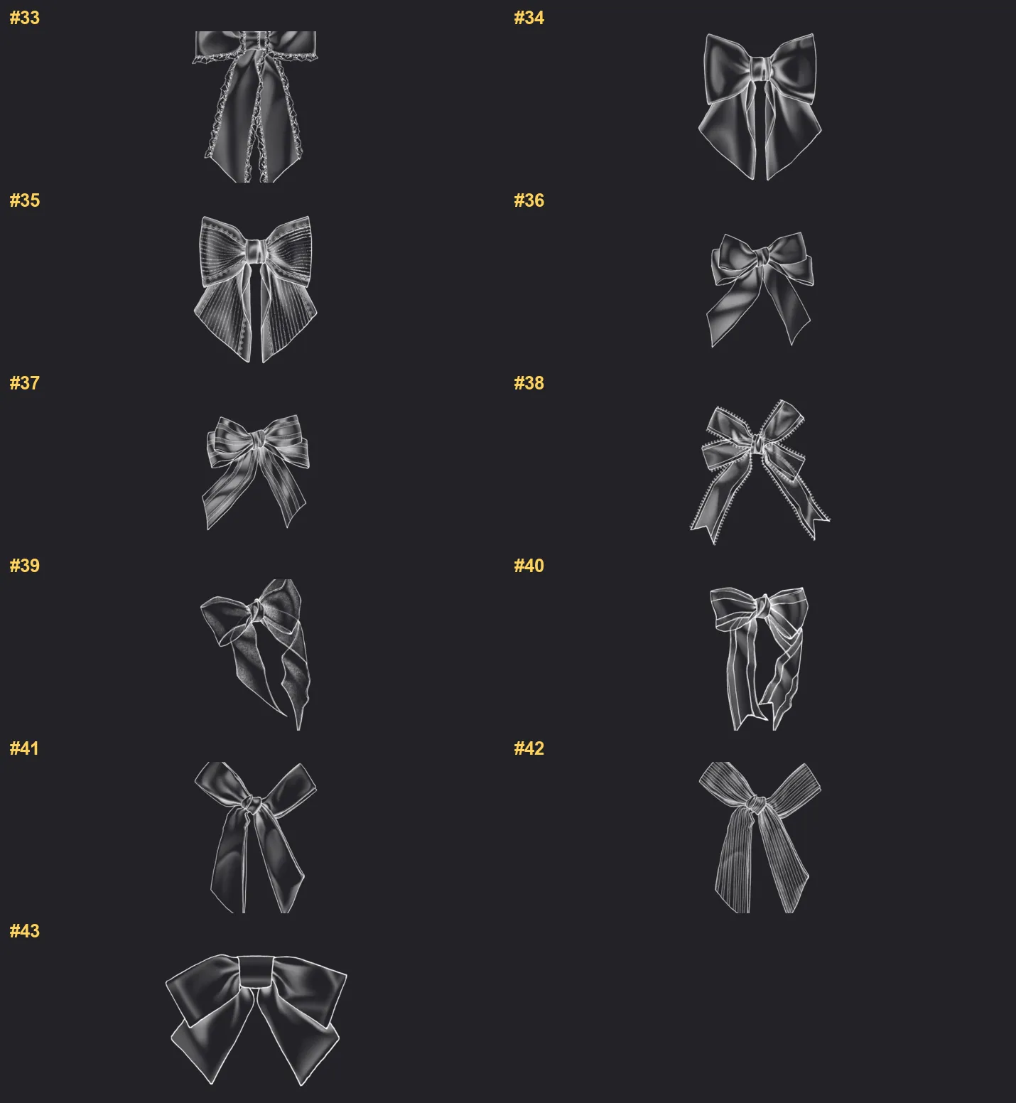 Bows Procreate brushes overview sheet 3