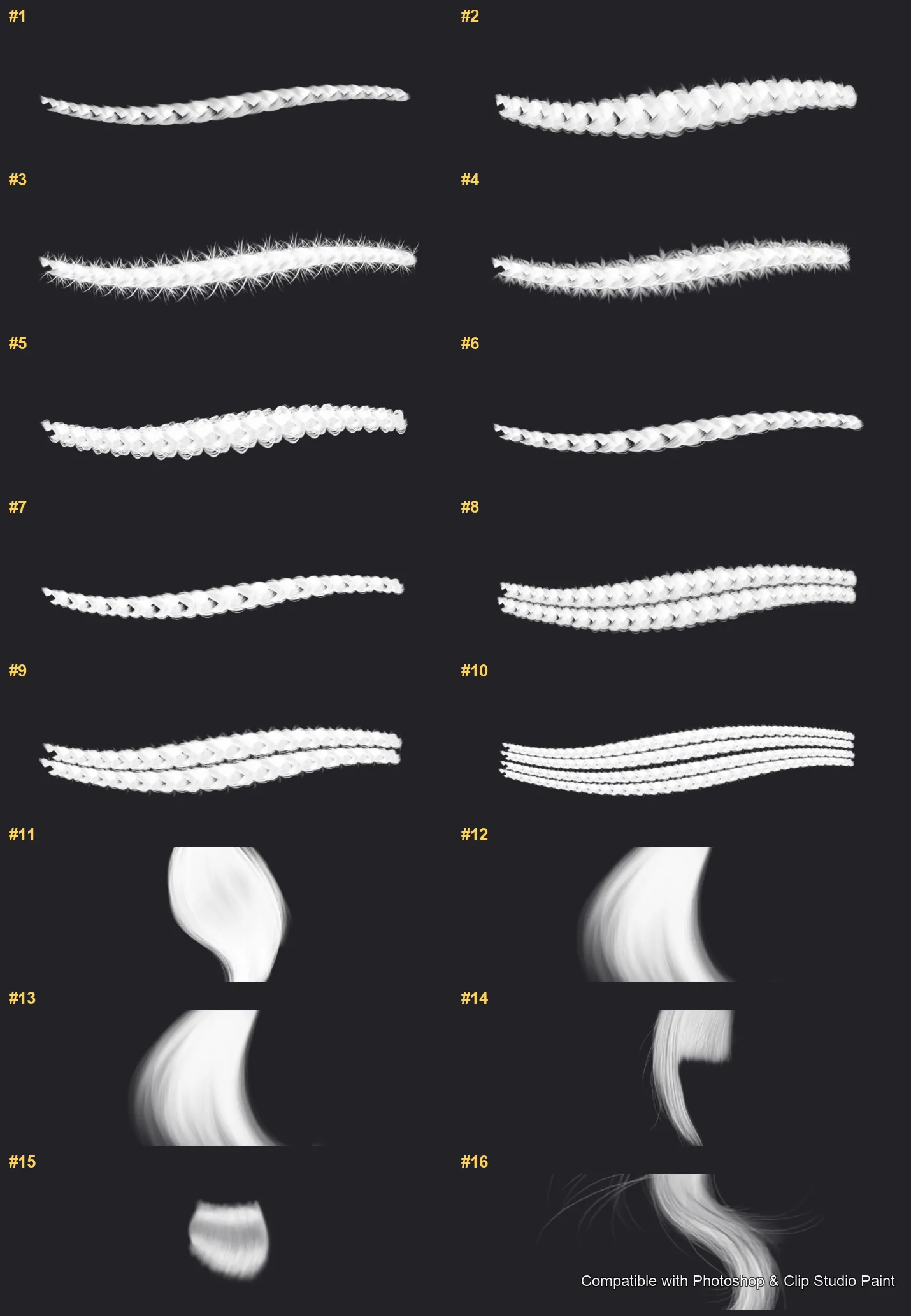 Braid Studio Photoshop & Clip Studio Paint brushes overview sheet 1