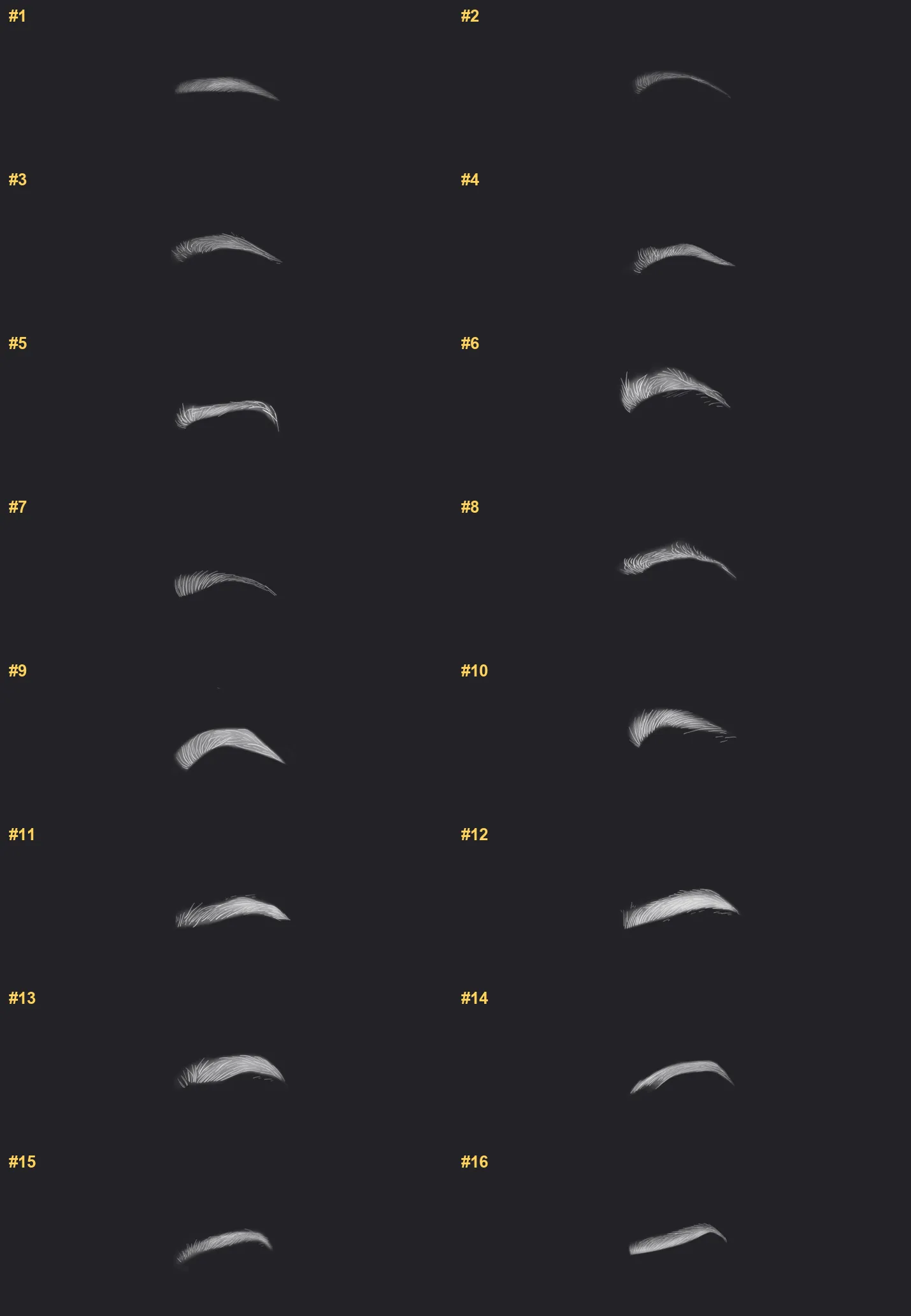 Brows Procreate brushes overview sheet 1