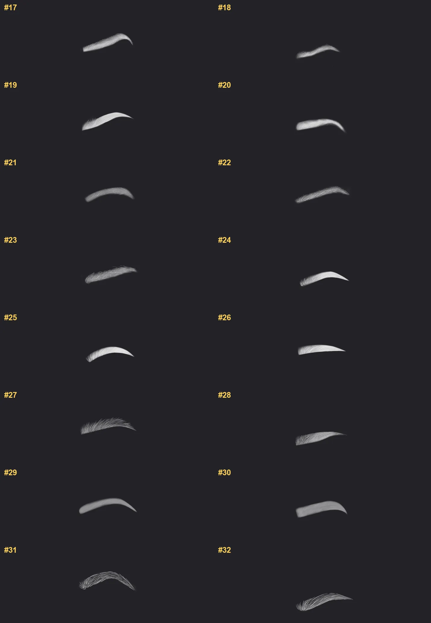 Brows Procreate brushes overview sheet 2
