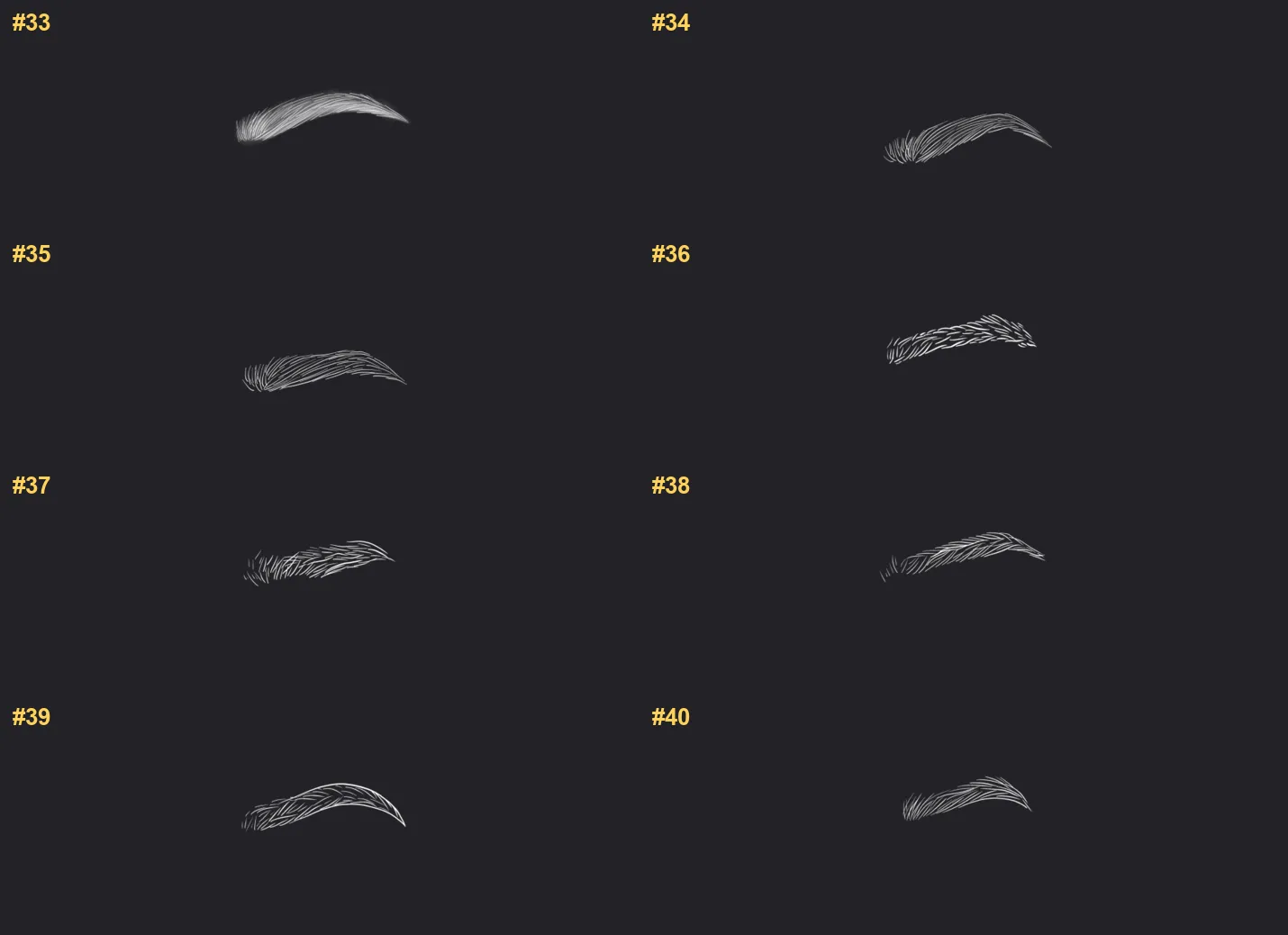 Brows Procreate brushes overview sheet 3