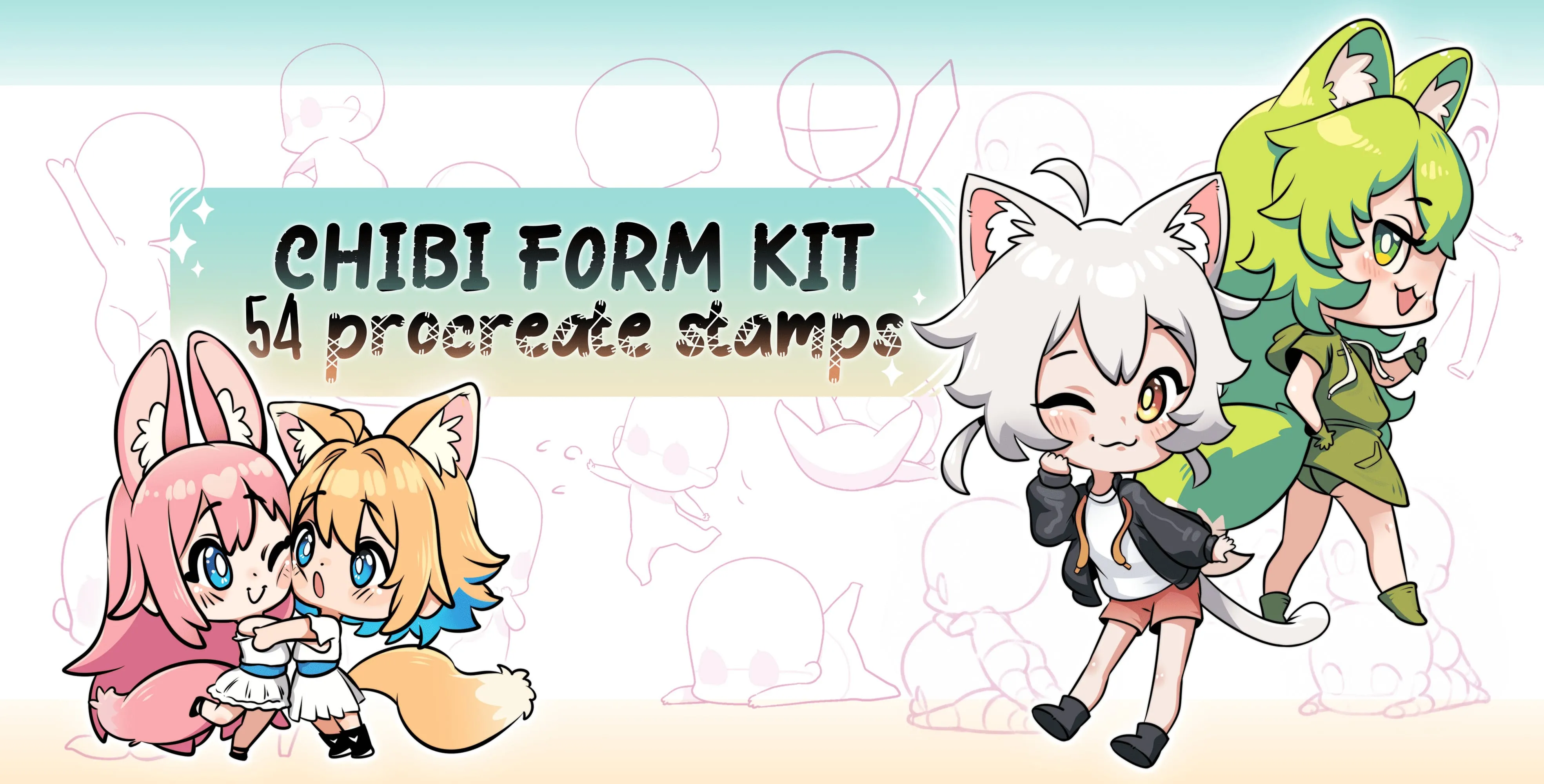 Chibi Form Kit Procreate brush set — 54 brushes, anime & cartoon