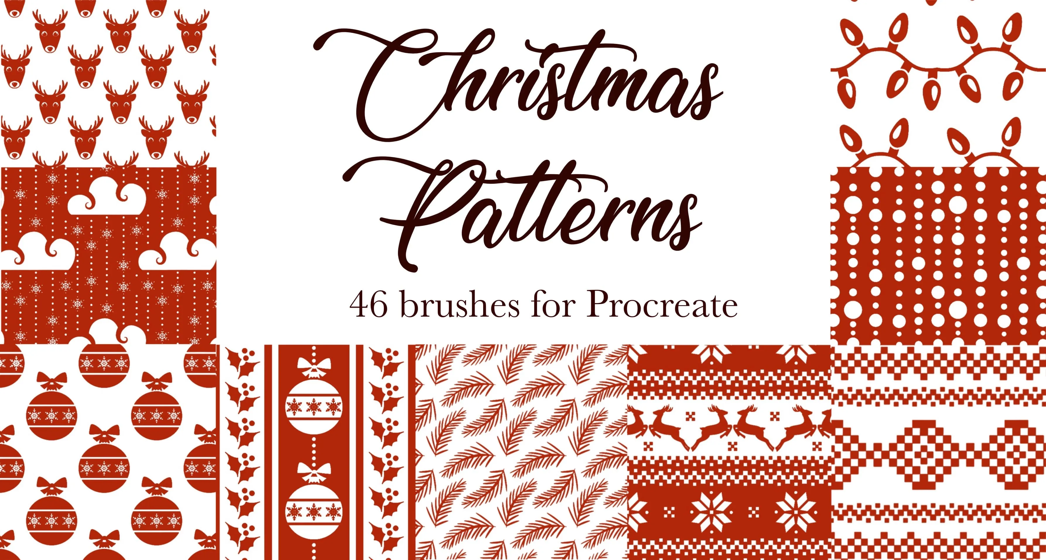 Christmas Patterns Procreate brush set — 46 brushes, new year & decoration
