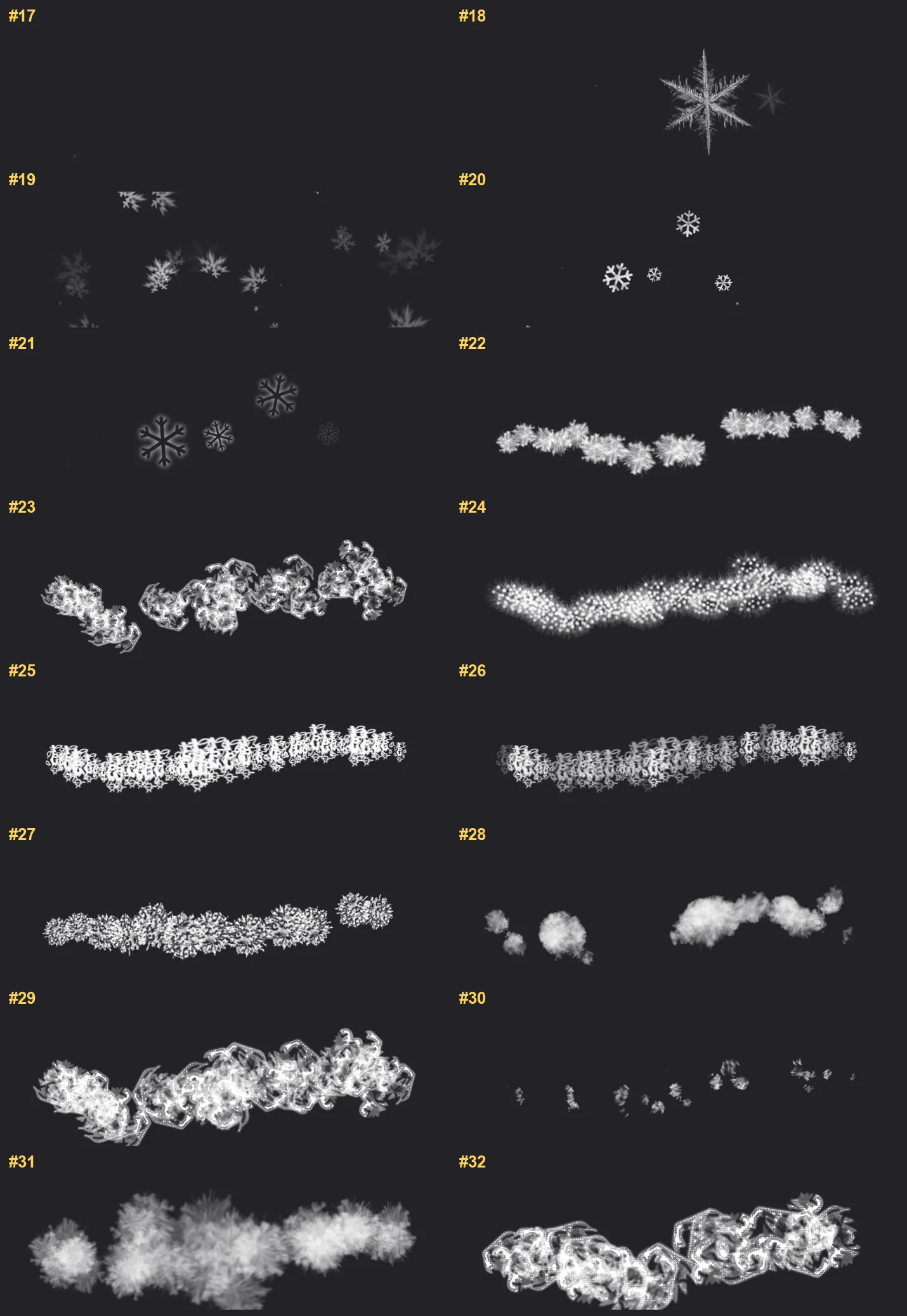 Christmas Snow Procreate brushes overview sheet 2