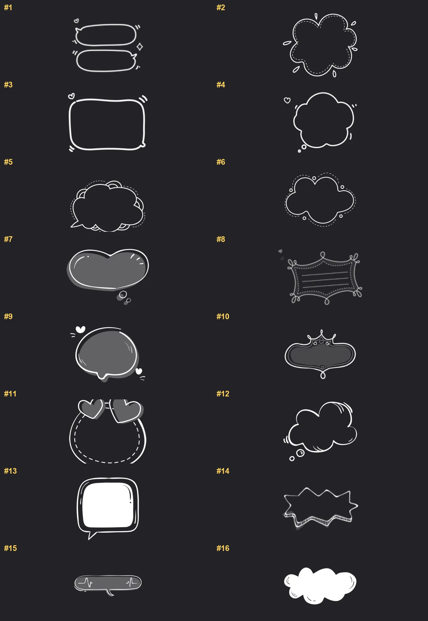 Comic Bubble Procreate brushes overview sheet 1