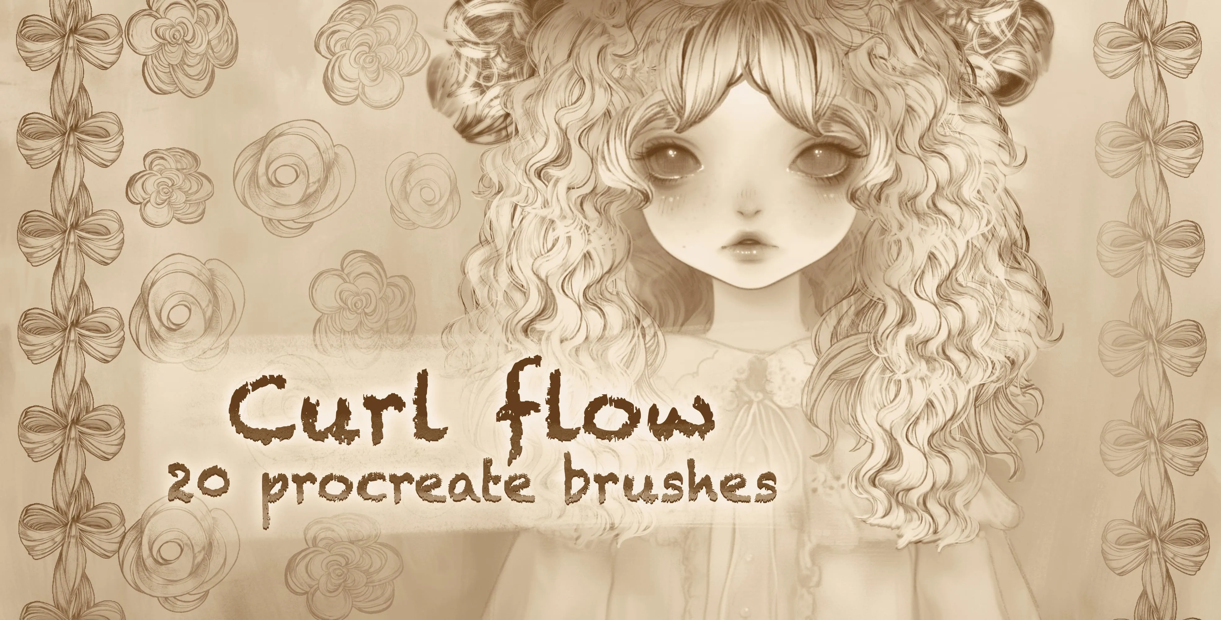 Curl Flow Procreate brush set — 20 brushes, hair & fashion