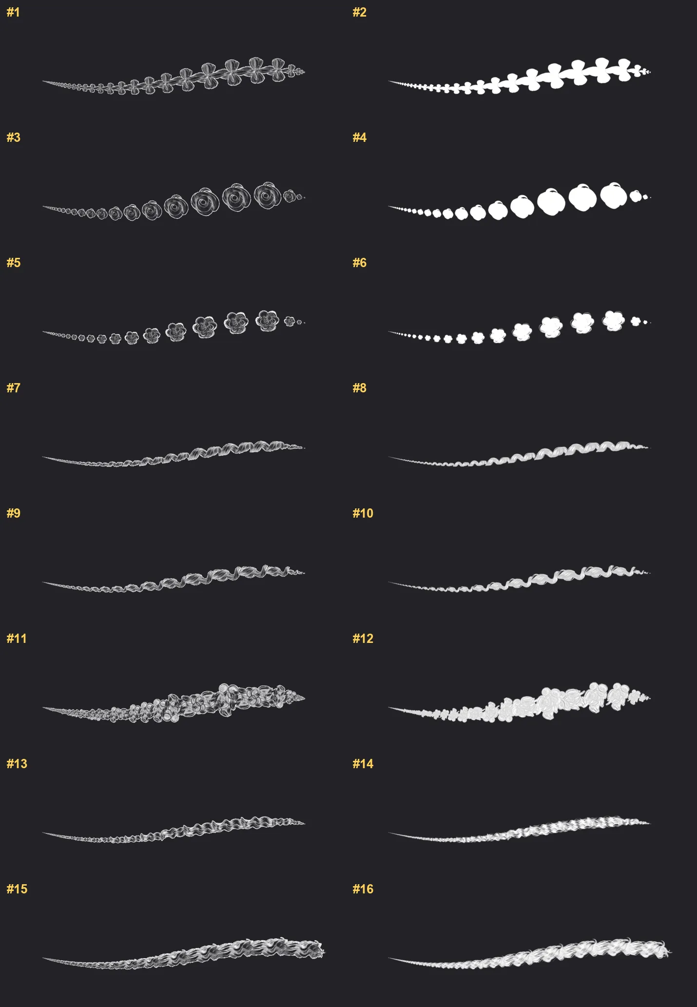 Curl Flow Procreate brushes overview sheet 1