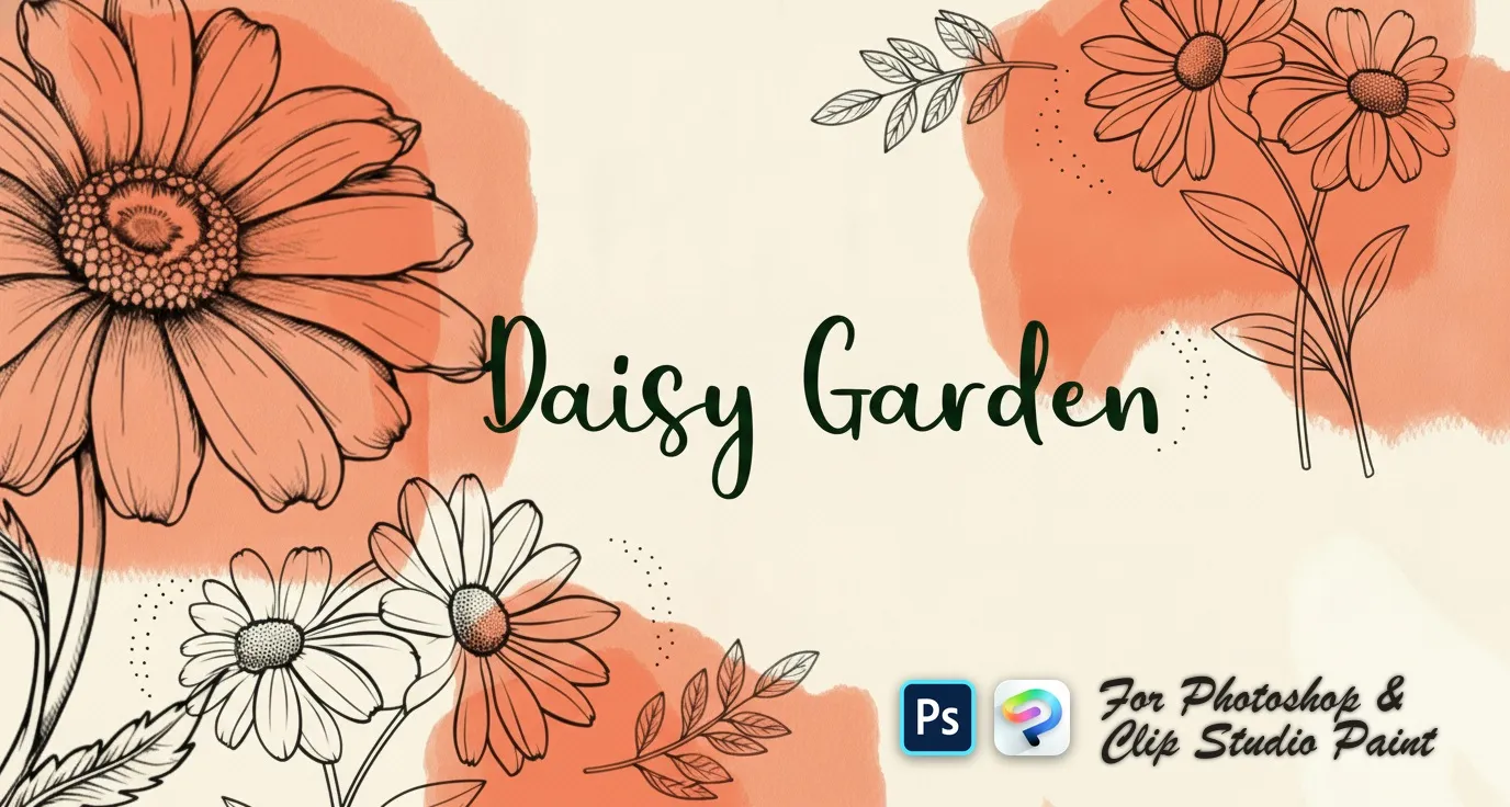Daisy Garden Photoshop & Clip Studio Paint brush set — 106 brushes, flowers & decoration