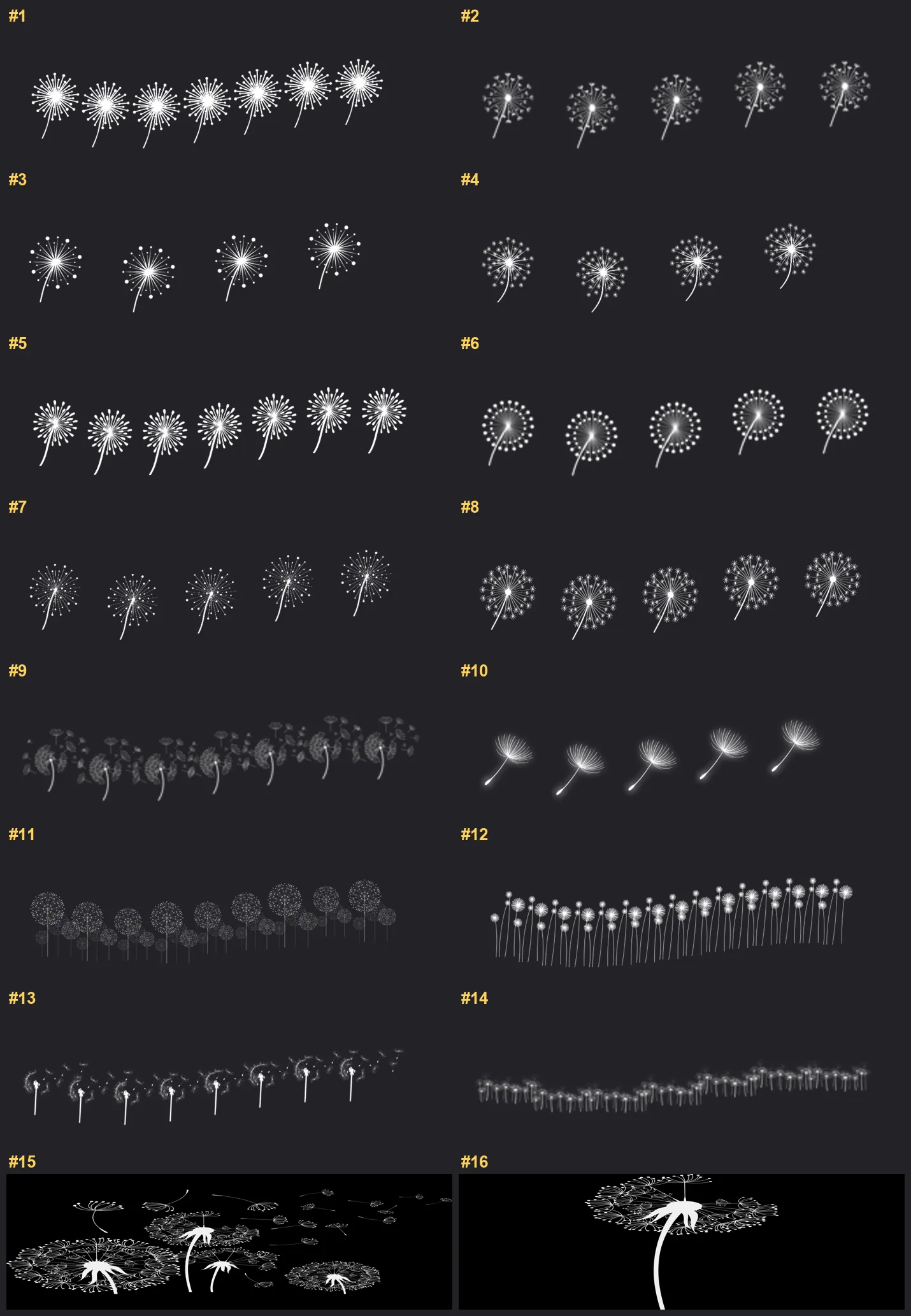 Dandelion Builder Procreate brushes overview sheet 1