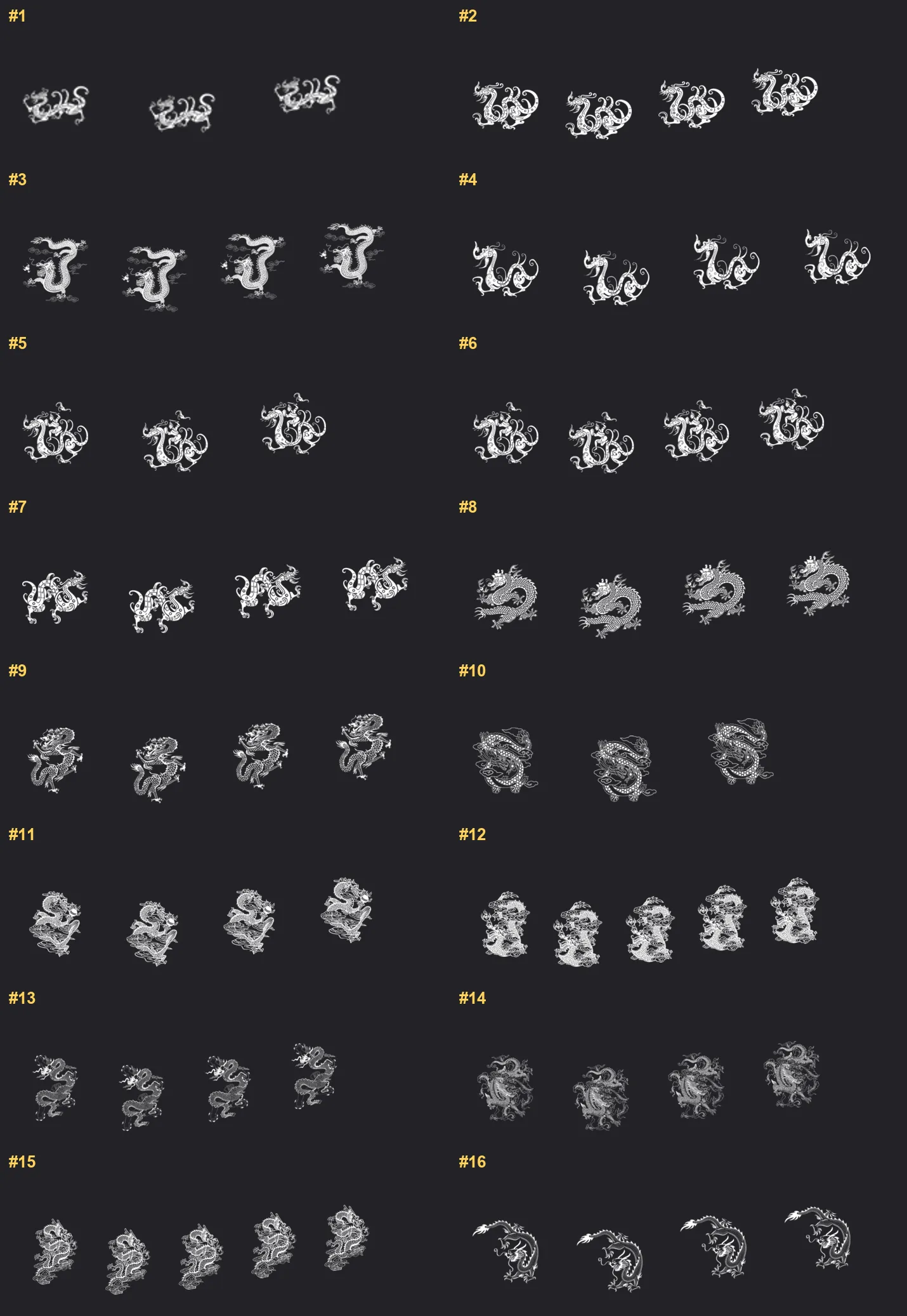 Dragon Tattoo Builder Procreate brushes overview sheet 1