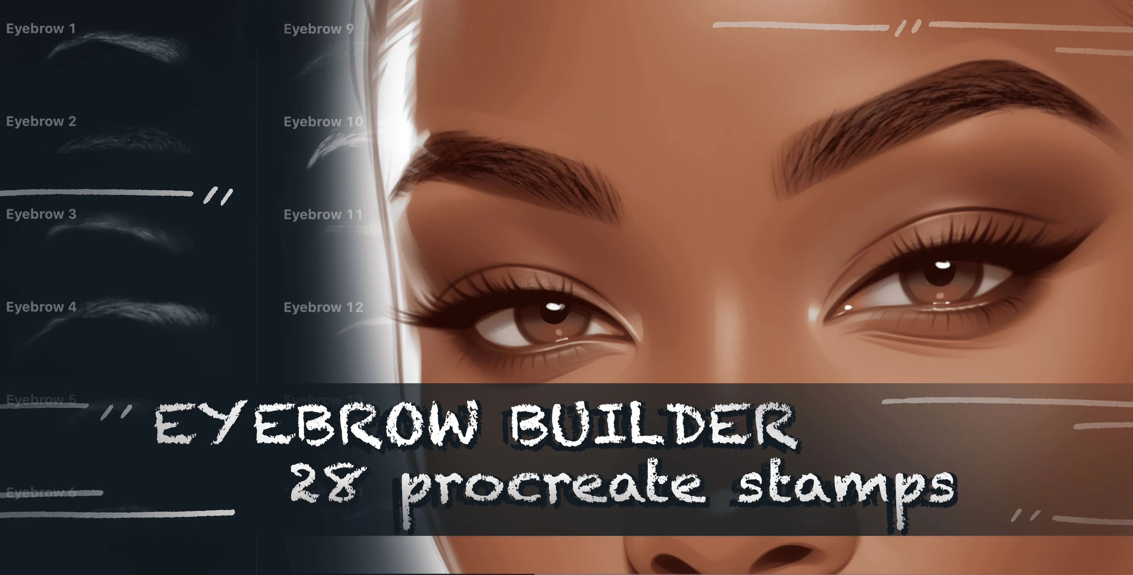 Eyebrow Builder Procreate brush set — 28 brushes, portrait