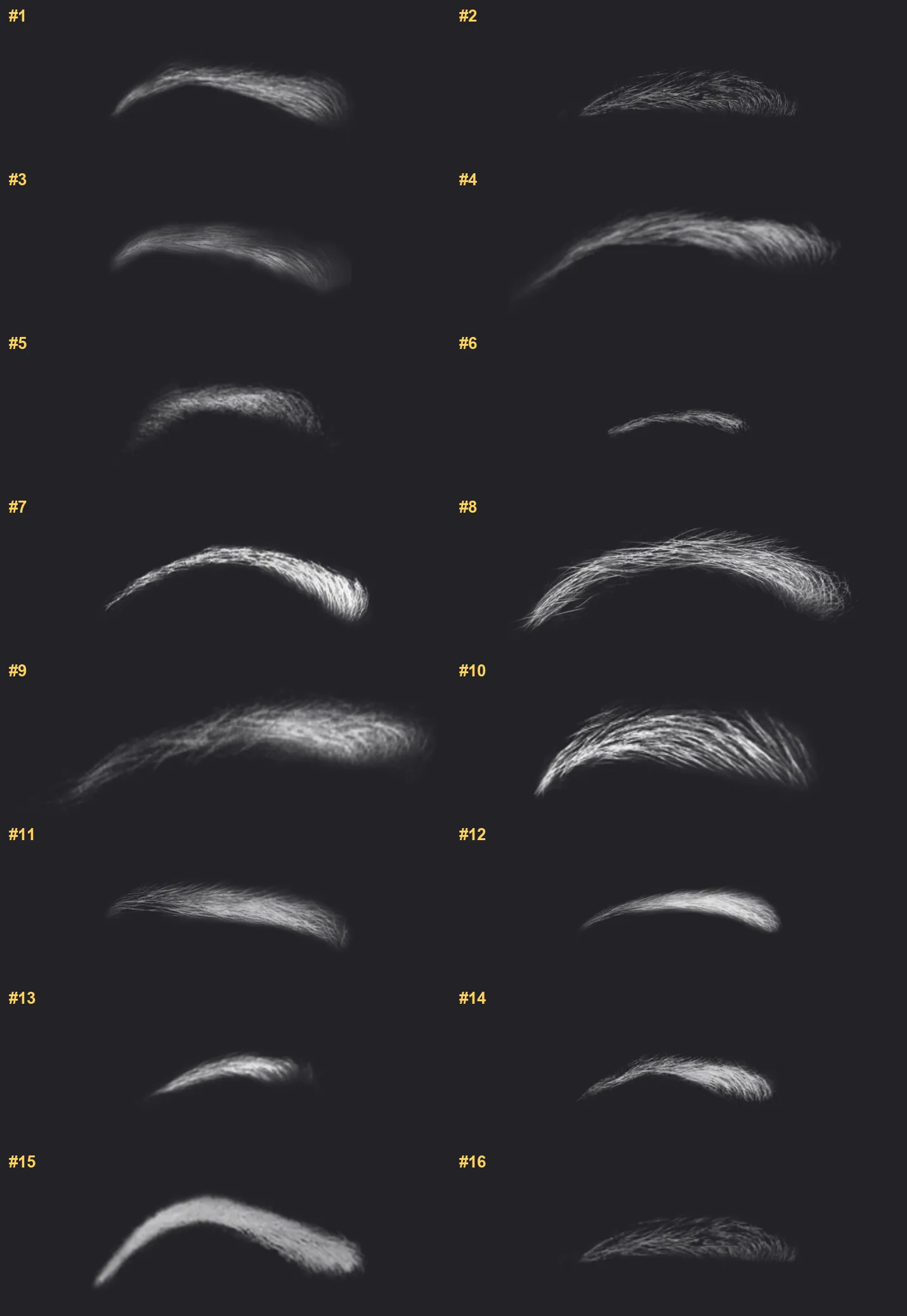 Eyebrow Builder Procreate brushes overview sheet 1