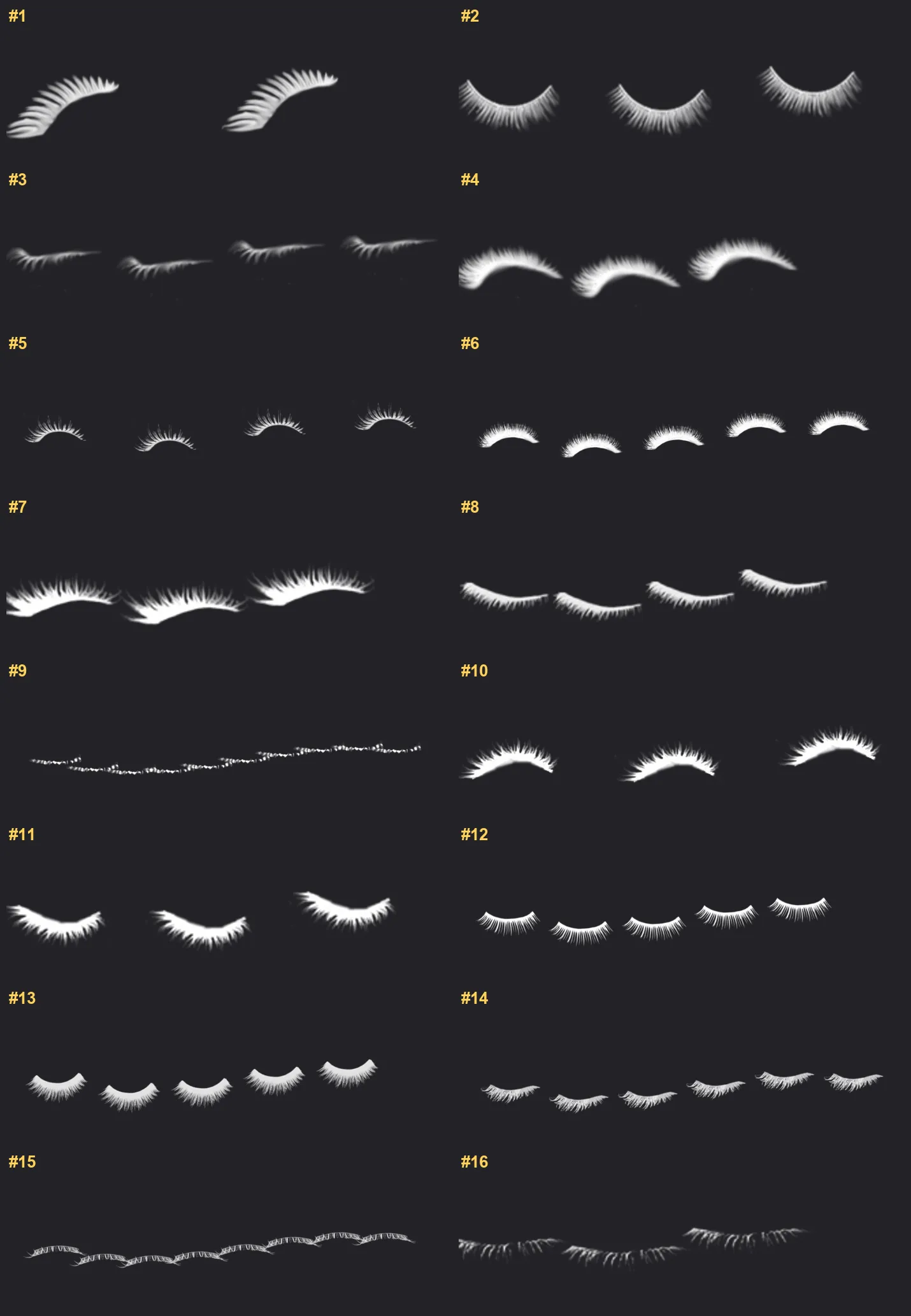 Eyelash Kit Procreate brushes overview sheet 1