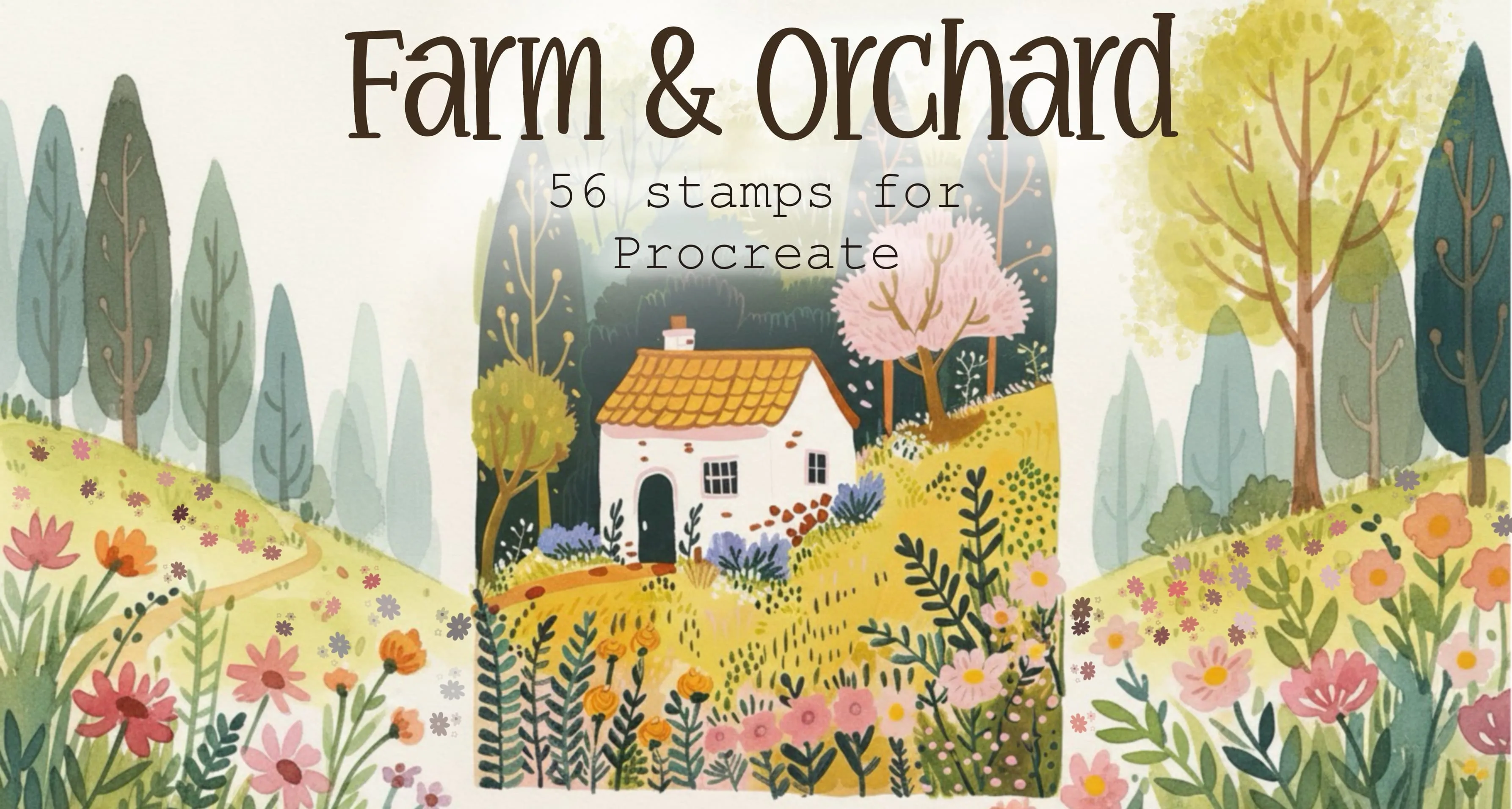 Farm & Orchard Procreate brush set — 56 brushes, landscape