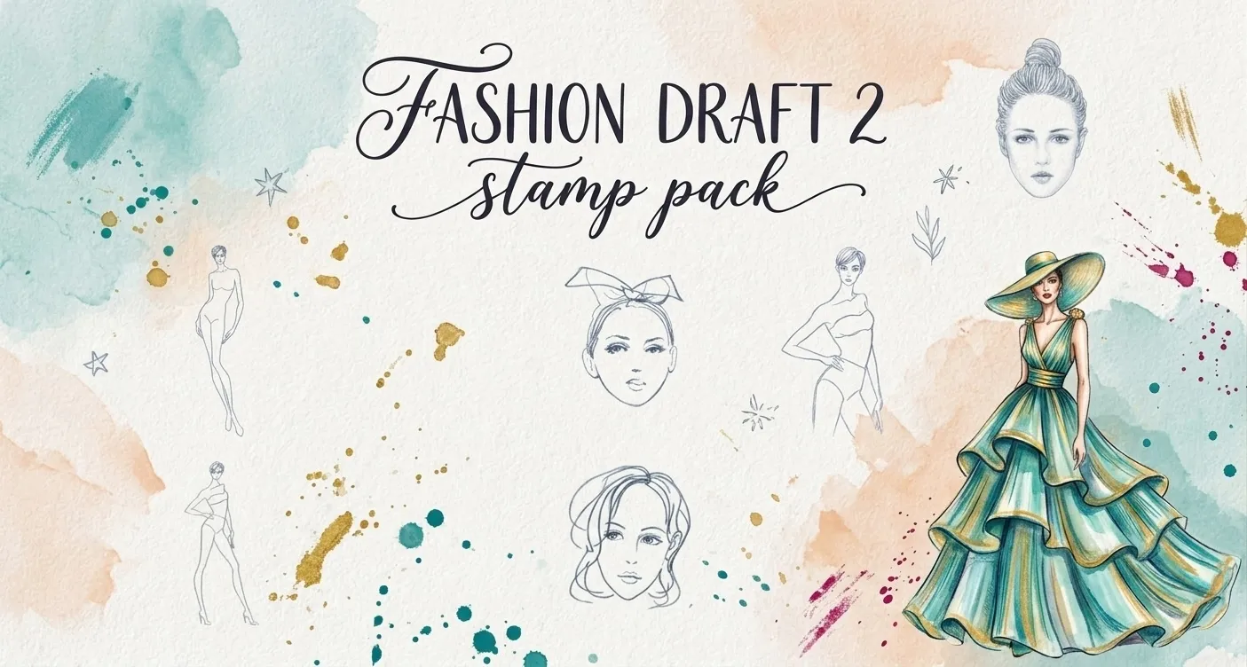 Fashion Draft 2 Procreate brush set — 31 brushes, fashion & sketching