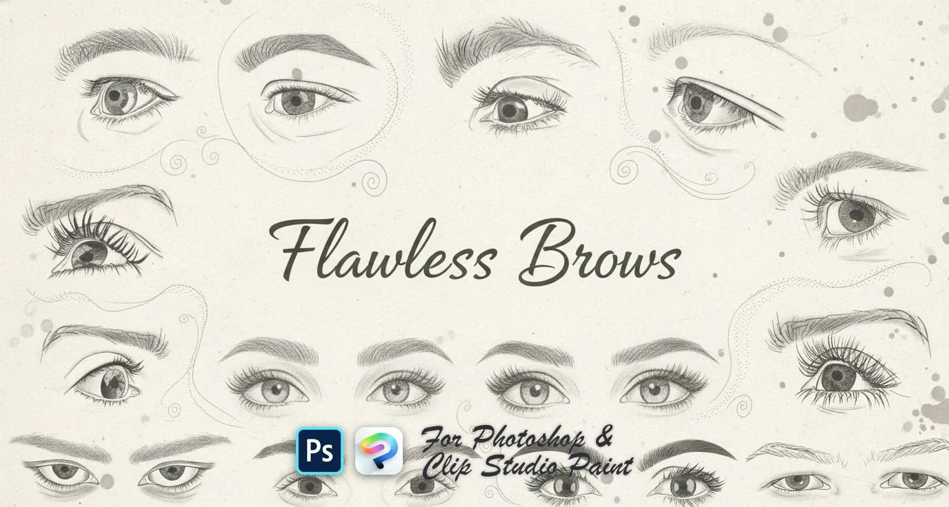 Flawless Brows Photoshop & Clip Studio Paint brush set — 40 brushes, portrait & fashion