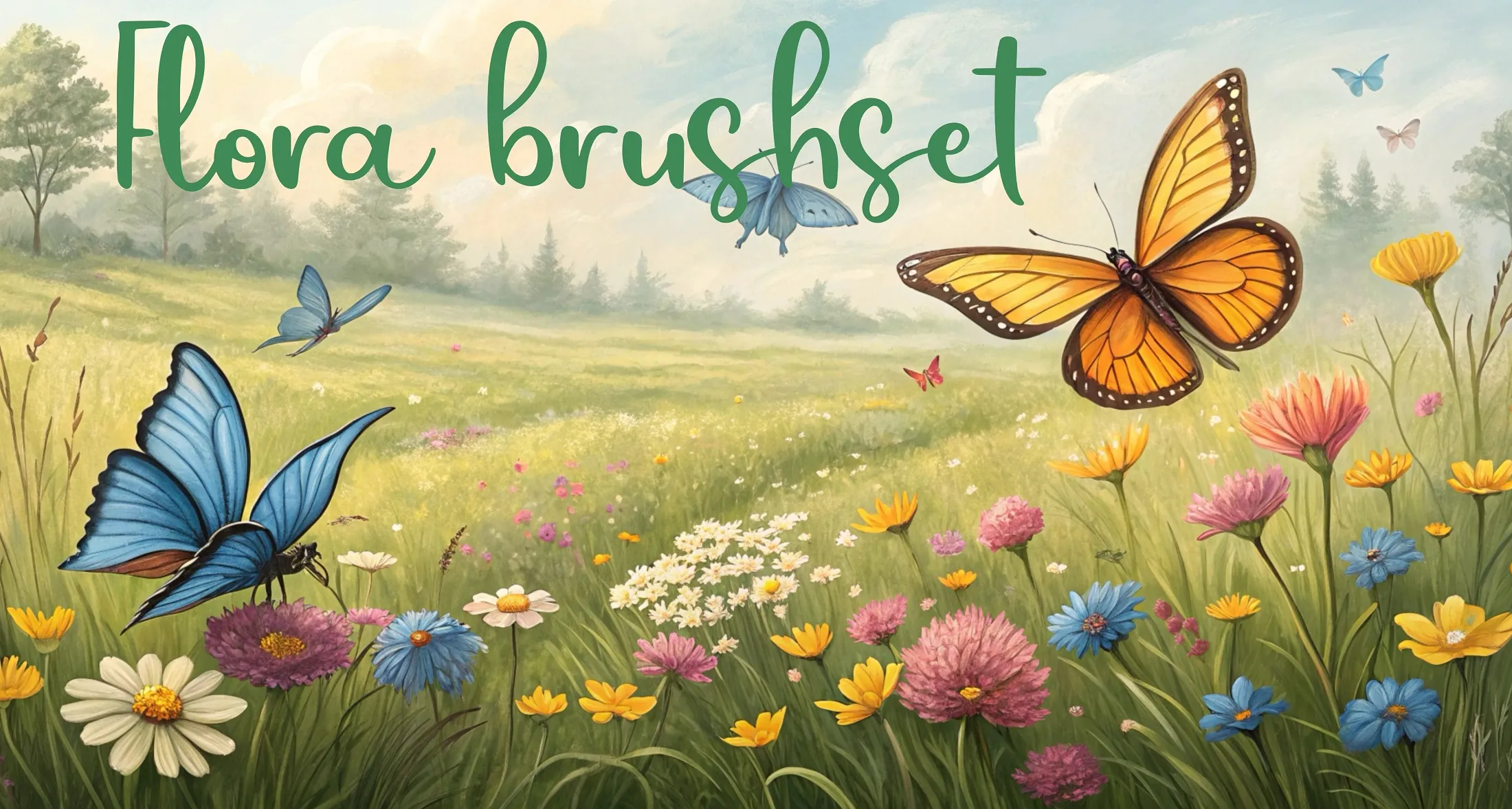 Flora Brushset Procreate brush set — 74 brushes, landscape & flowers