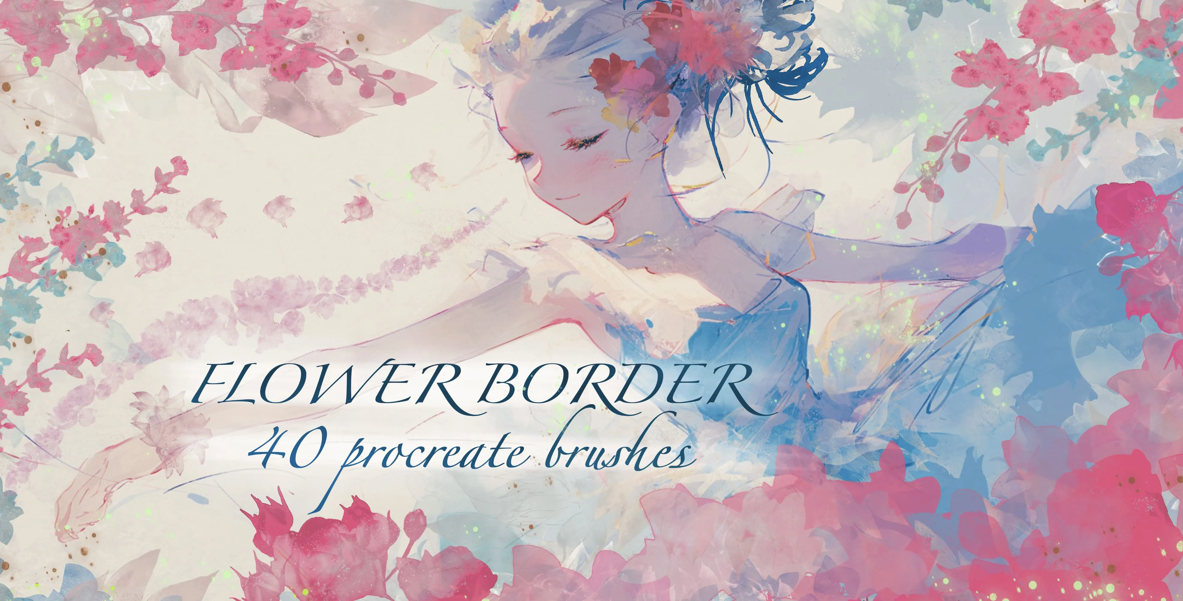 Flower Border Procreate brush set — 46 brushes, flowers & decoration