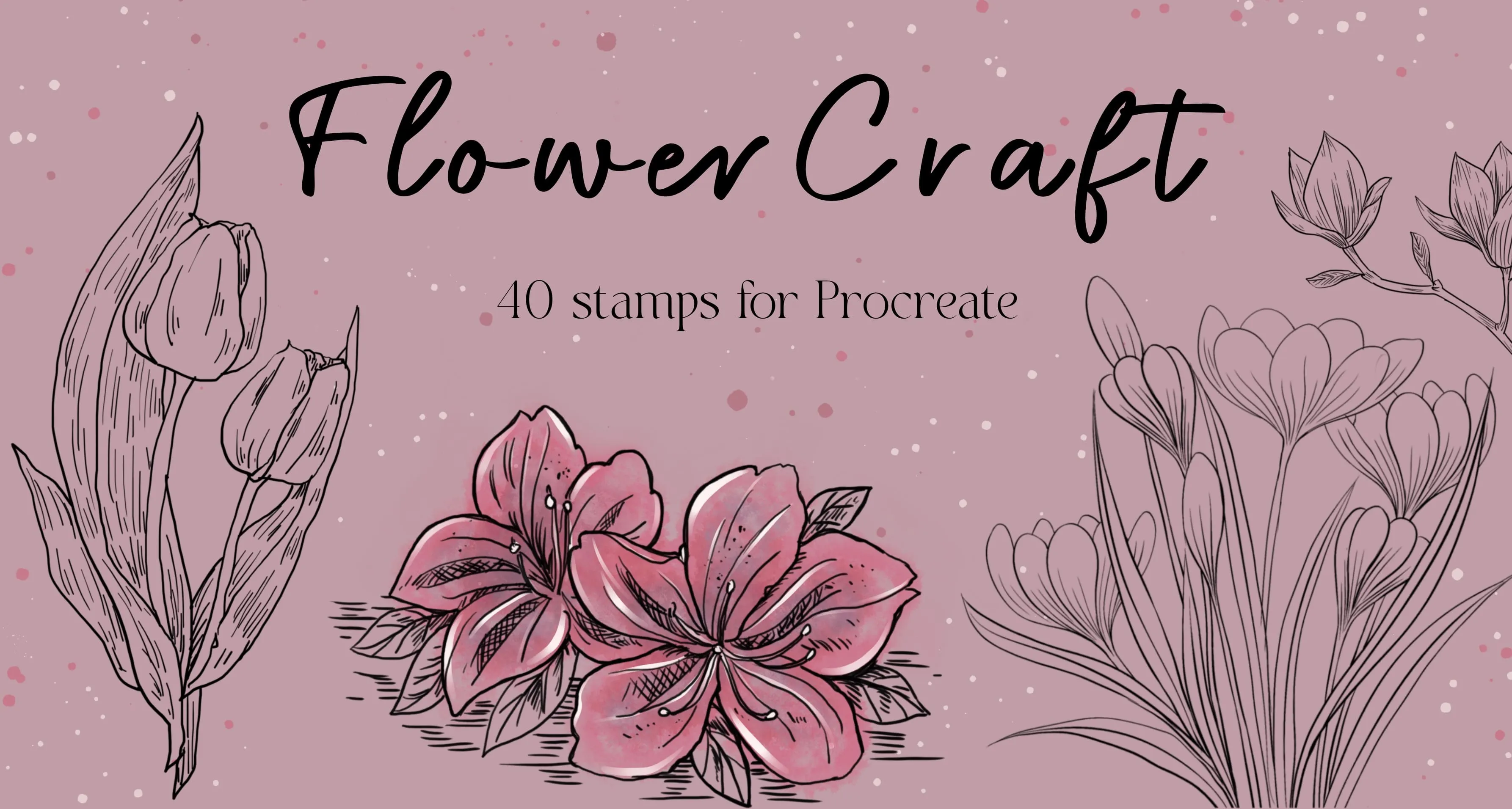 FlowerCraft Procreate brush set — 40 brushes, flowers & pattern