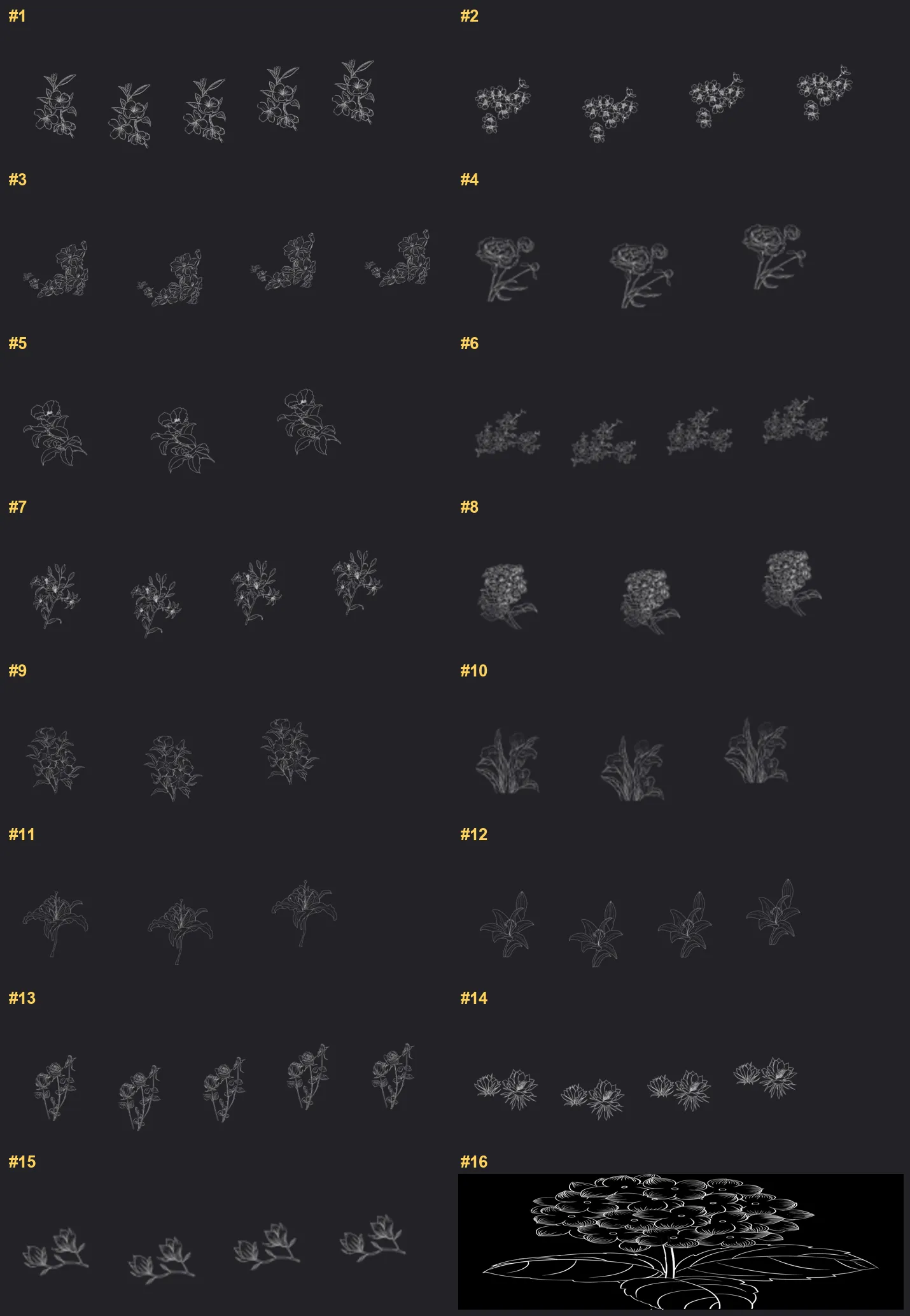 FlowerCraft Procreate brushes overview sheet 1