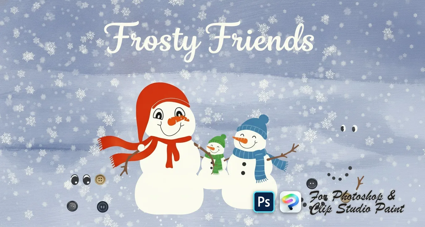 Frosty Friends Photoshop & Clip Studio Paint brush set — 35 brushes, cute art & cartoon