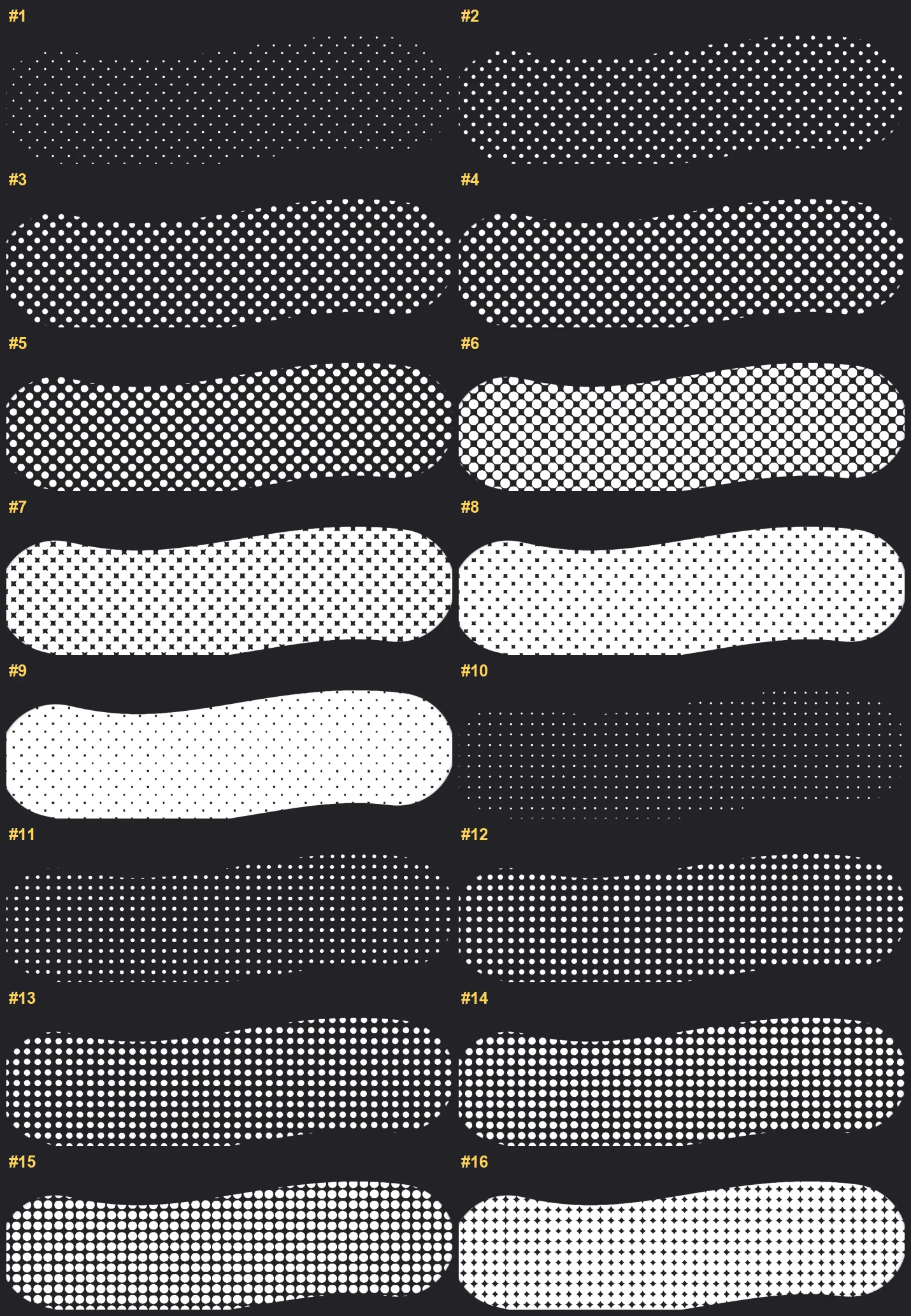 Gradient Halftone Procreate brushes overview sheet 1