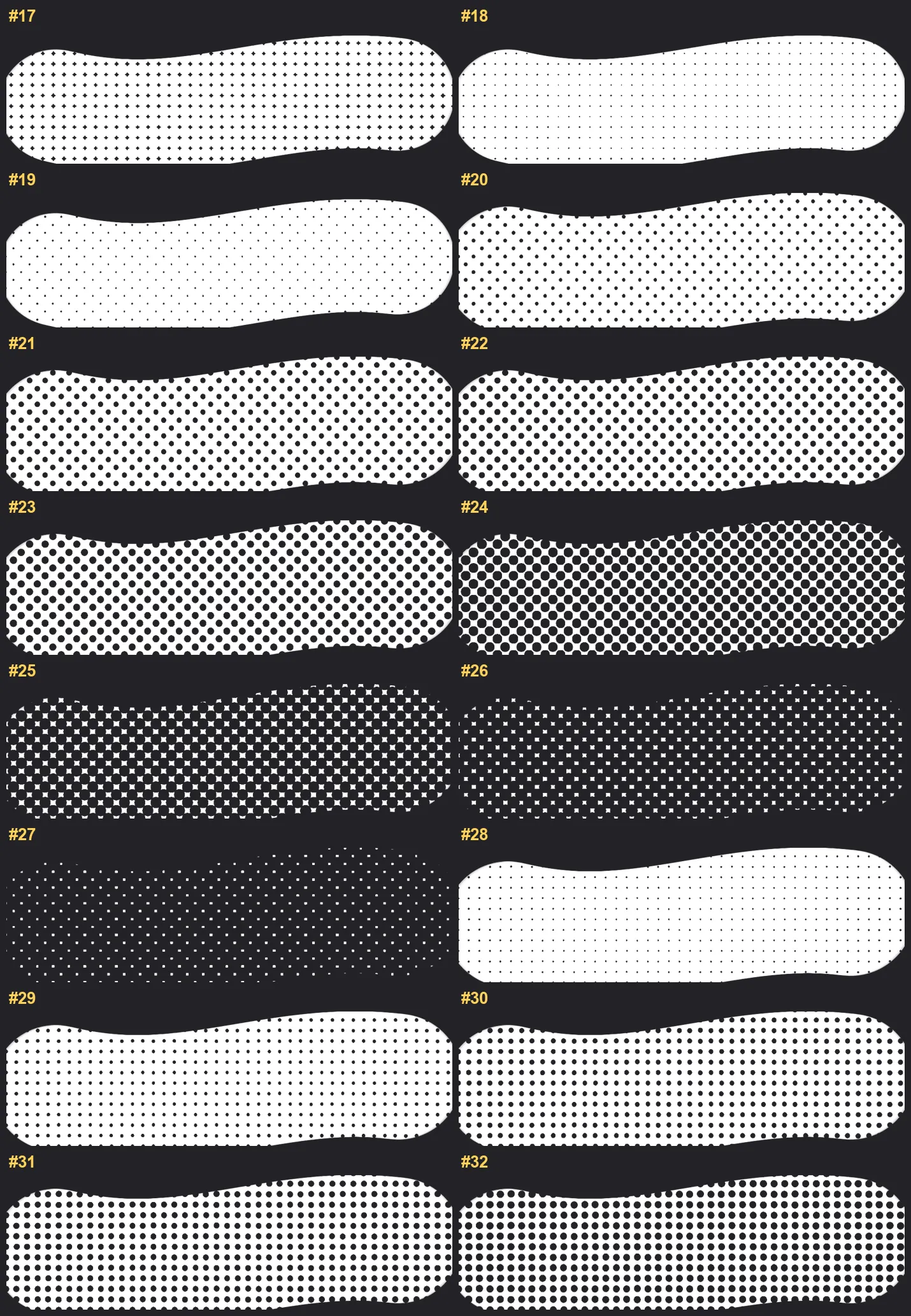 Gradient Halftone Procreate brushes overview sheet 2