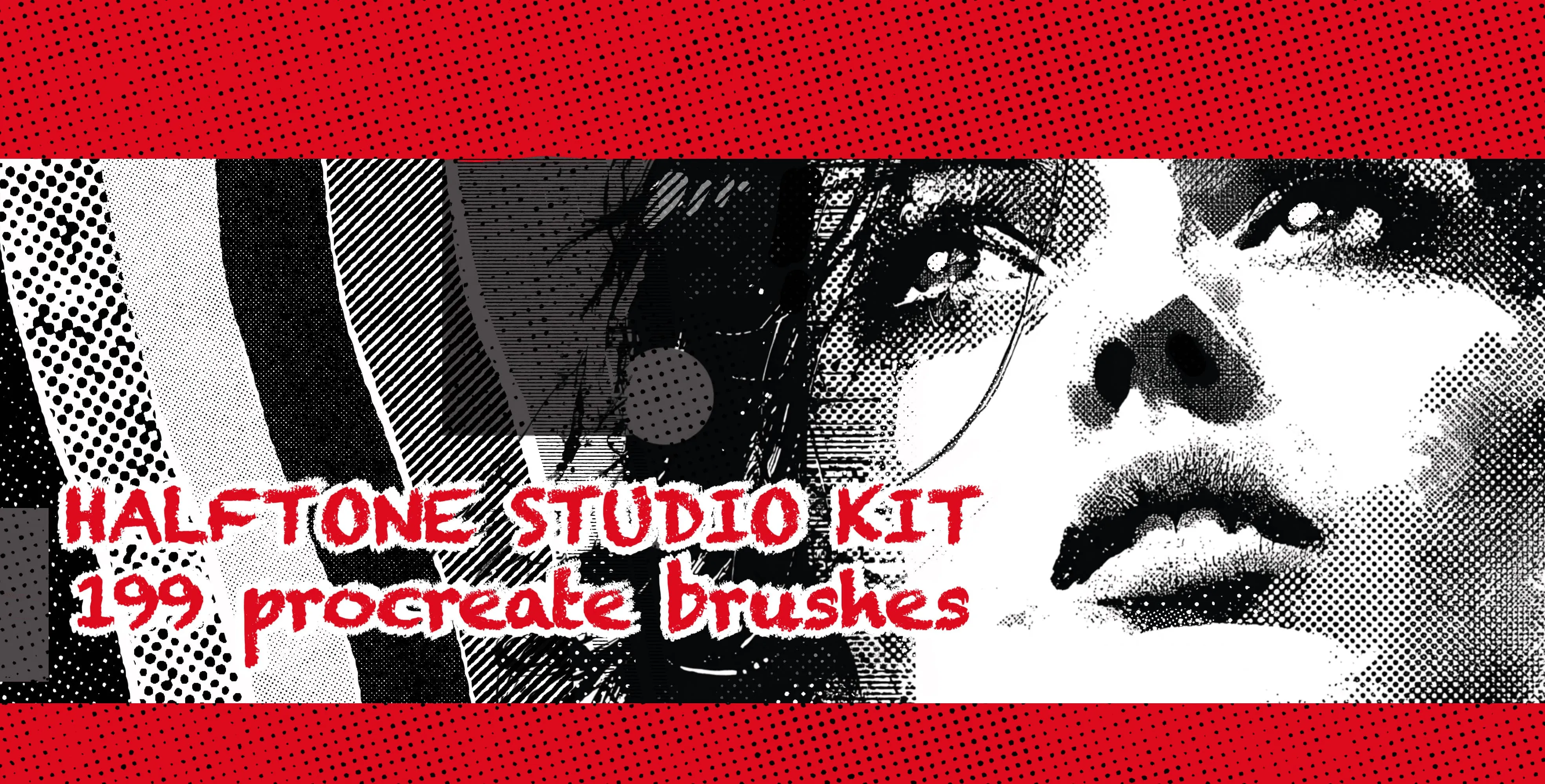 Halftone Studio Kit Procreate brush set — 200 brushes, halftone & vintage