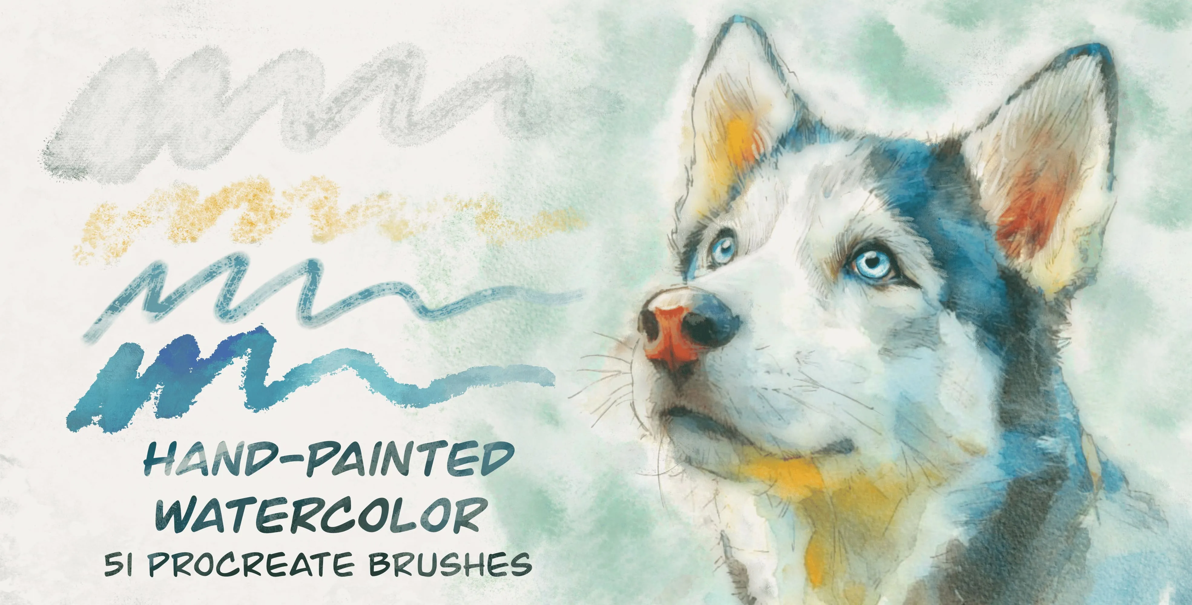 Hand Painted Watercolor Procreate brush set — 51 brushes, watercolor & gouache