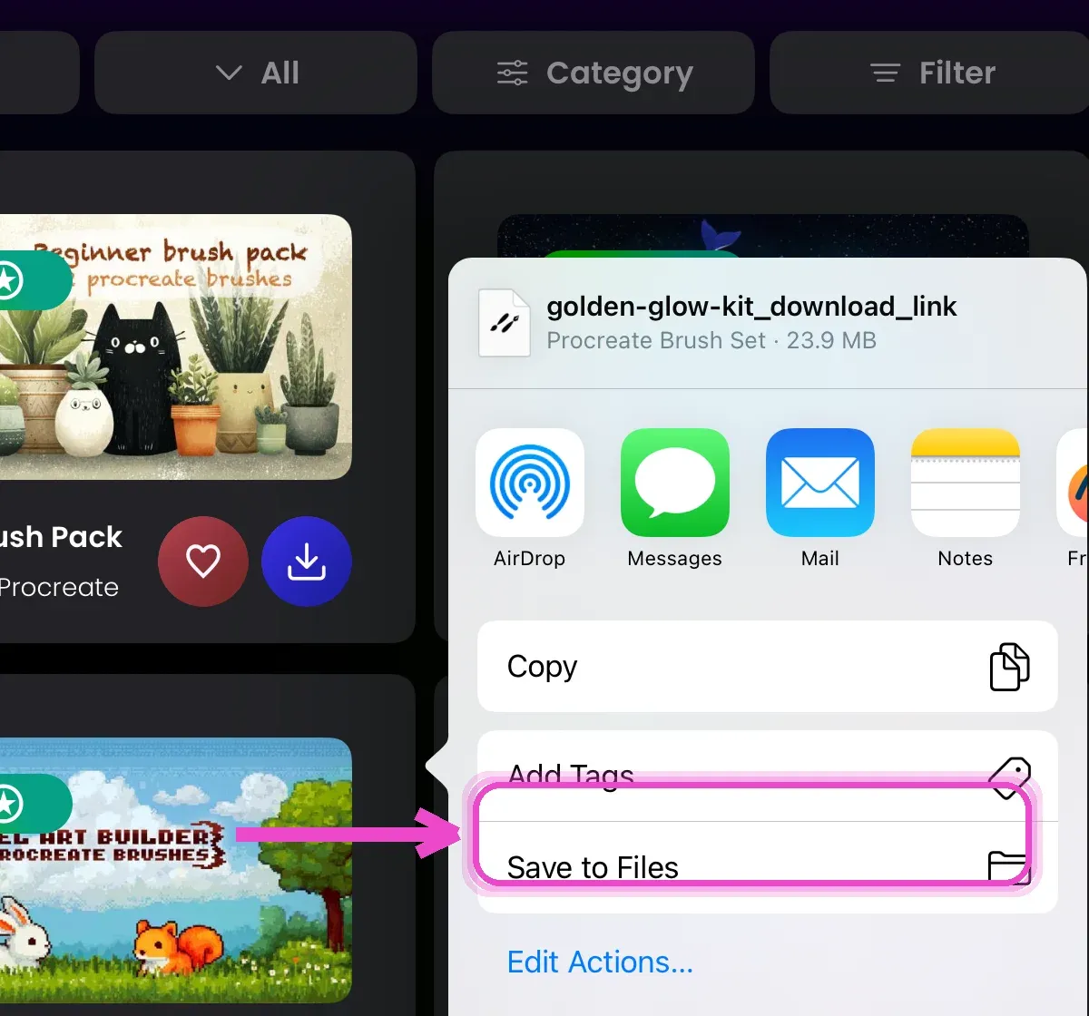 Save the download to Files — How to Install Procreate Brushes on iPad