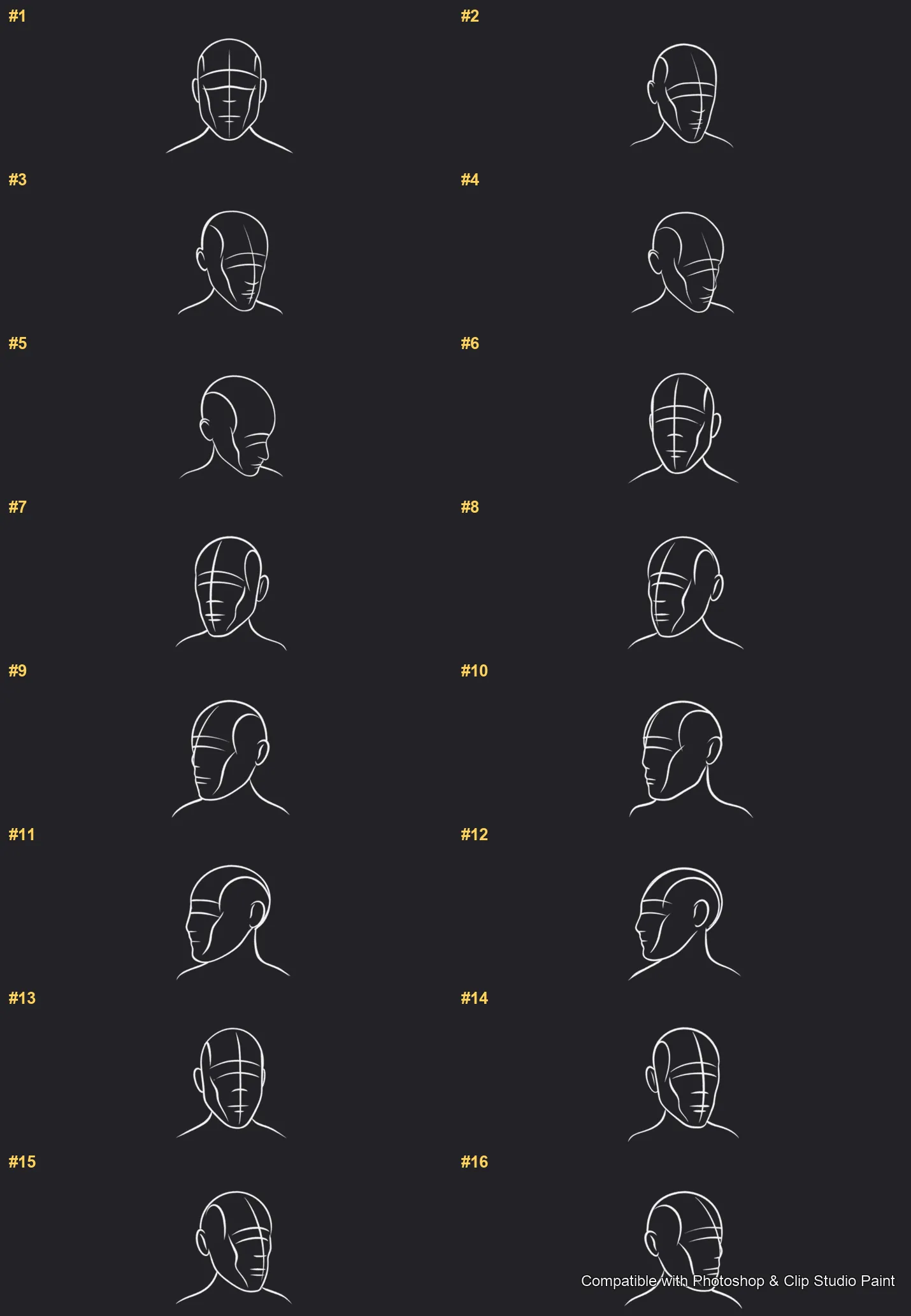 Male Head Lab Photoshop & Clip Studio Paint brushes overview sheet 1