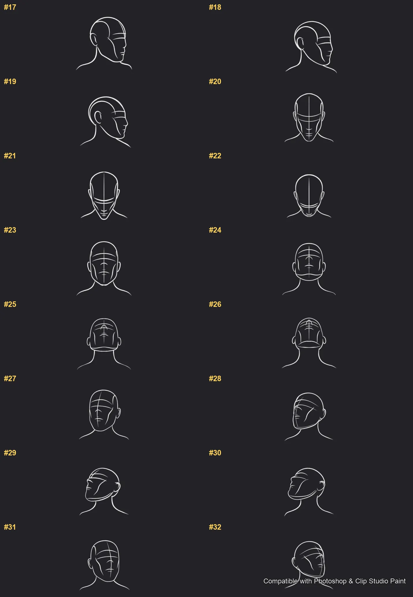 Male Head Lab Photoshop & Clip Studio Paint brushes overview sheet 2