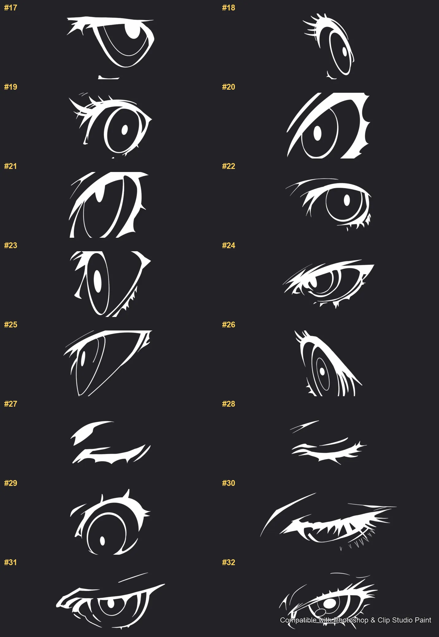Manga Eye Studio Photoshop & Clip Studio Paint brushes overview sheet 2