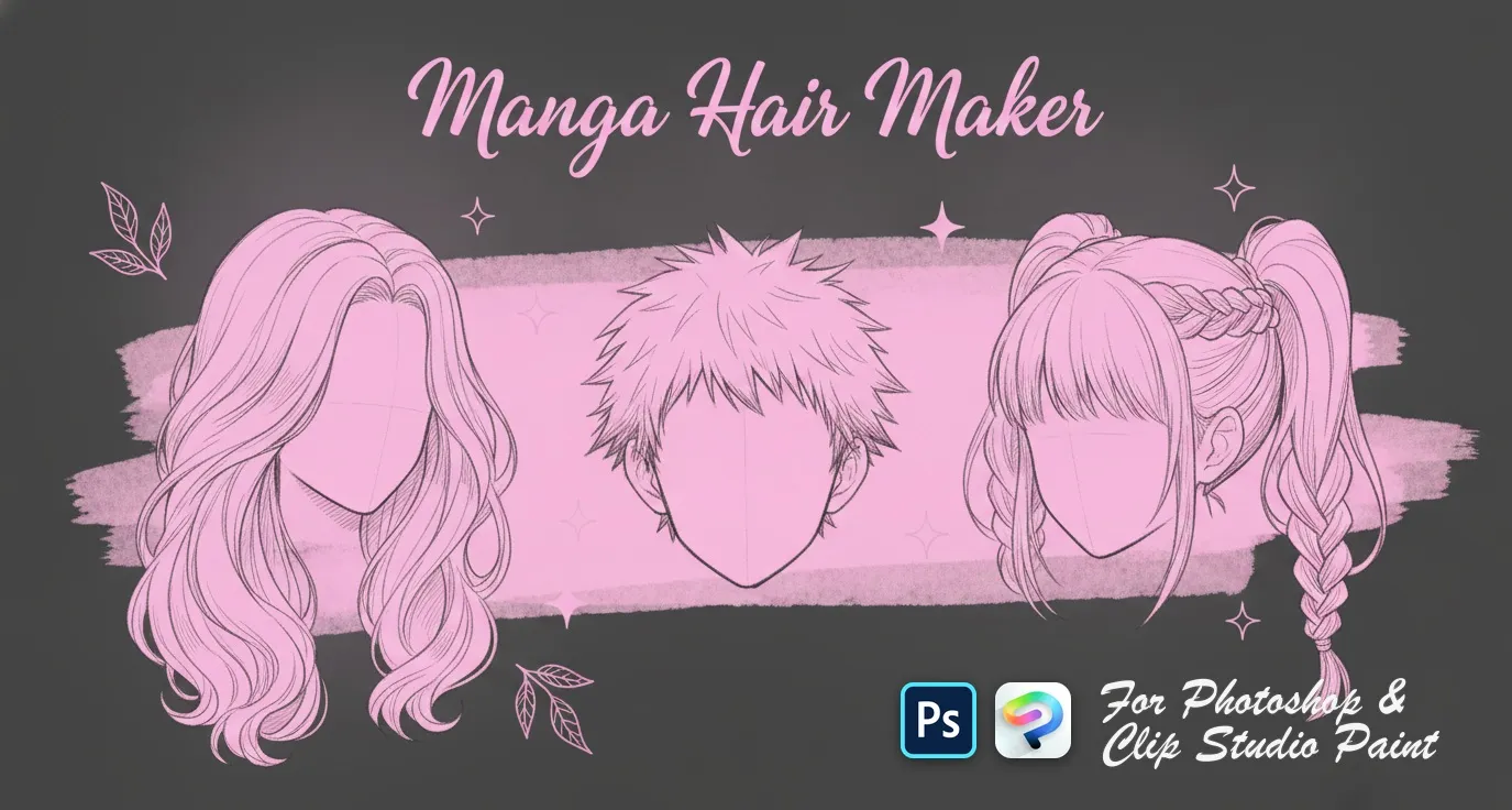 Manga Hair Maker Photoshop & Clip Studio Paint brush set — 80 brushes, anime & portrait