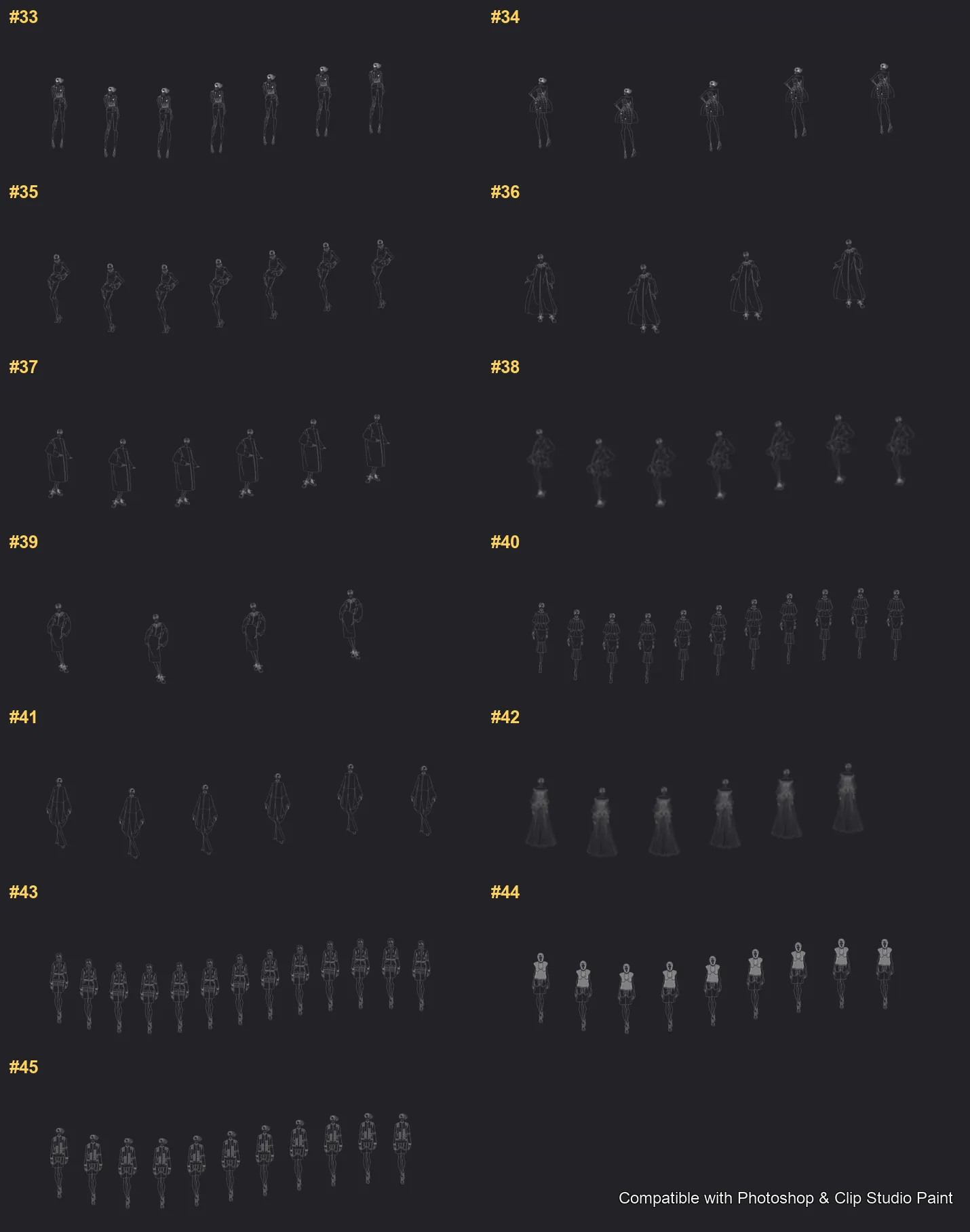 Runway Figures Photoshop & Clip Studio Paint brushes overview sheet 3