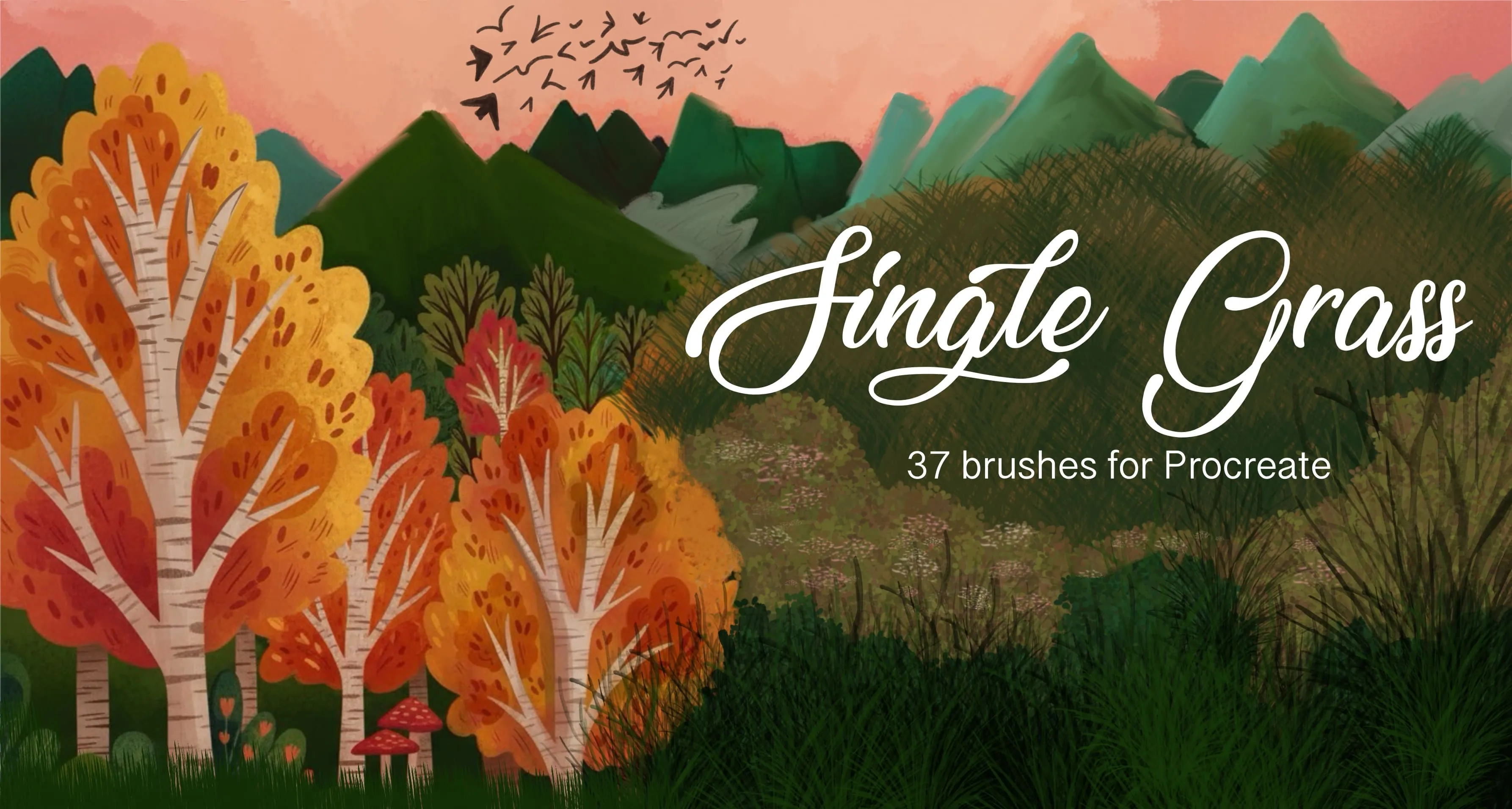 Single Grass Procreate brush set — 38 brushes, landscape & pattern