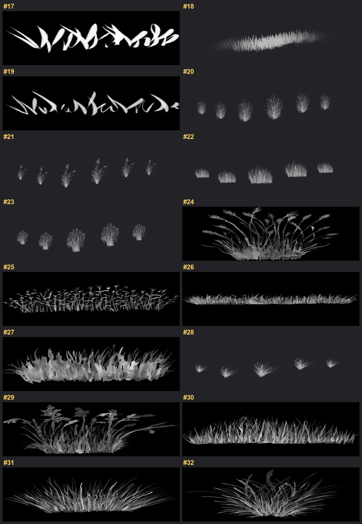 Single Grass Procreate brushes overview sheet 2