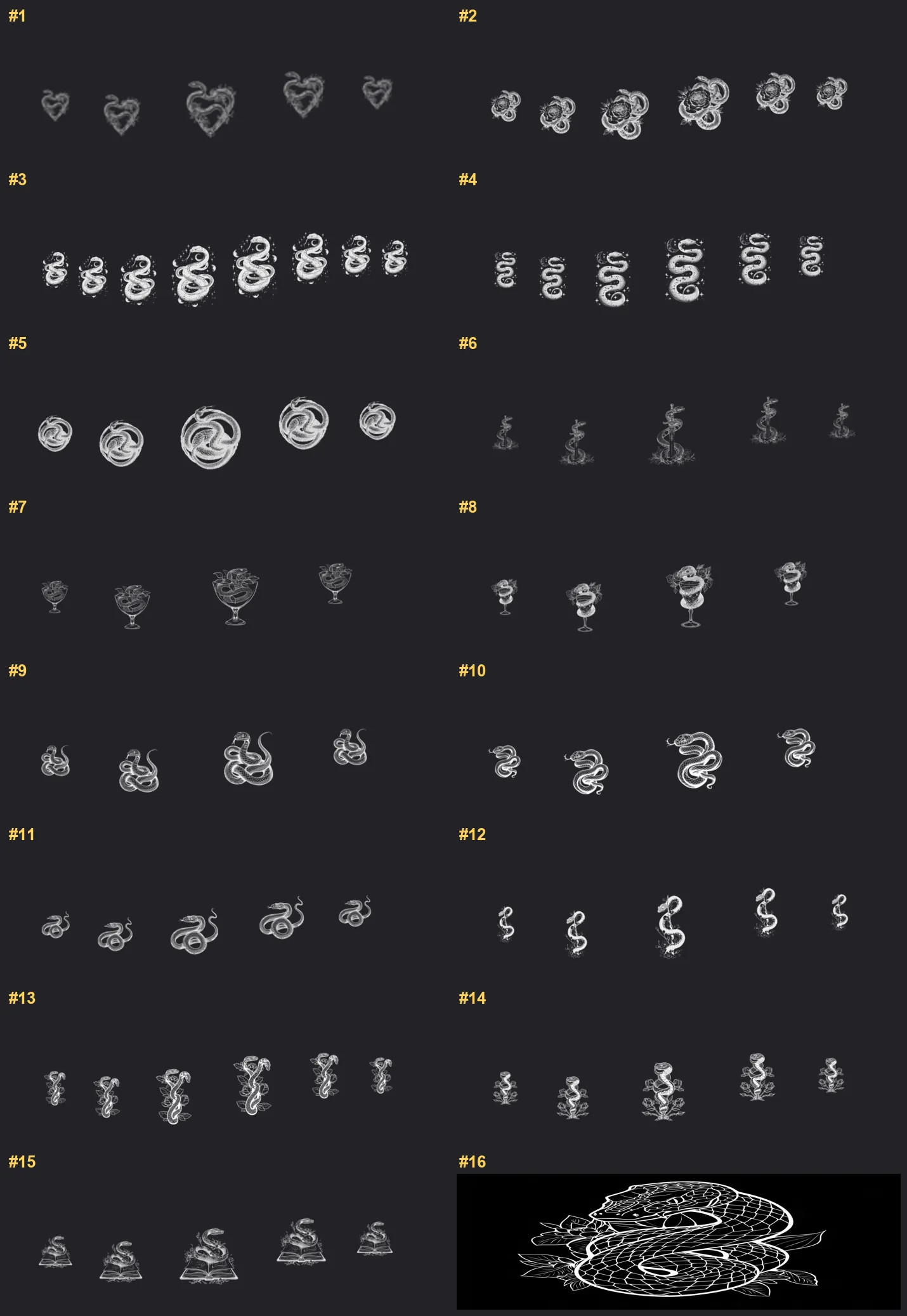 Snake Kit Procreate brushes overview sheet 1