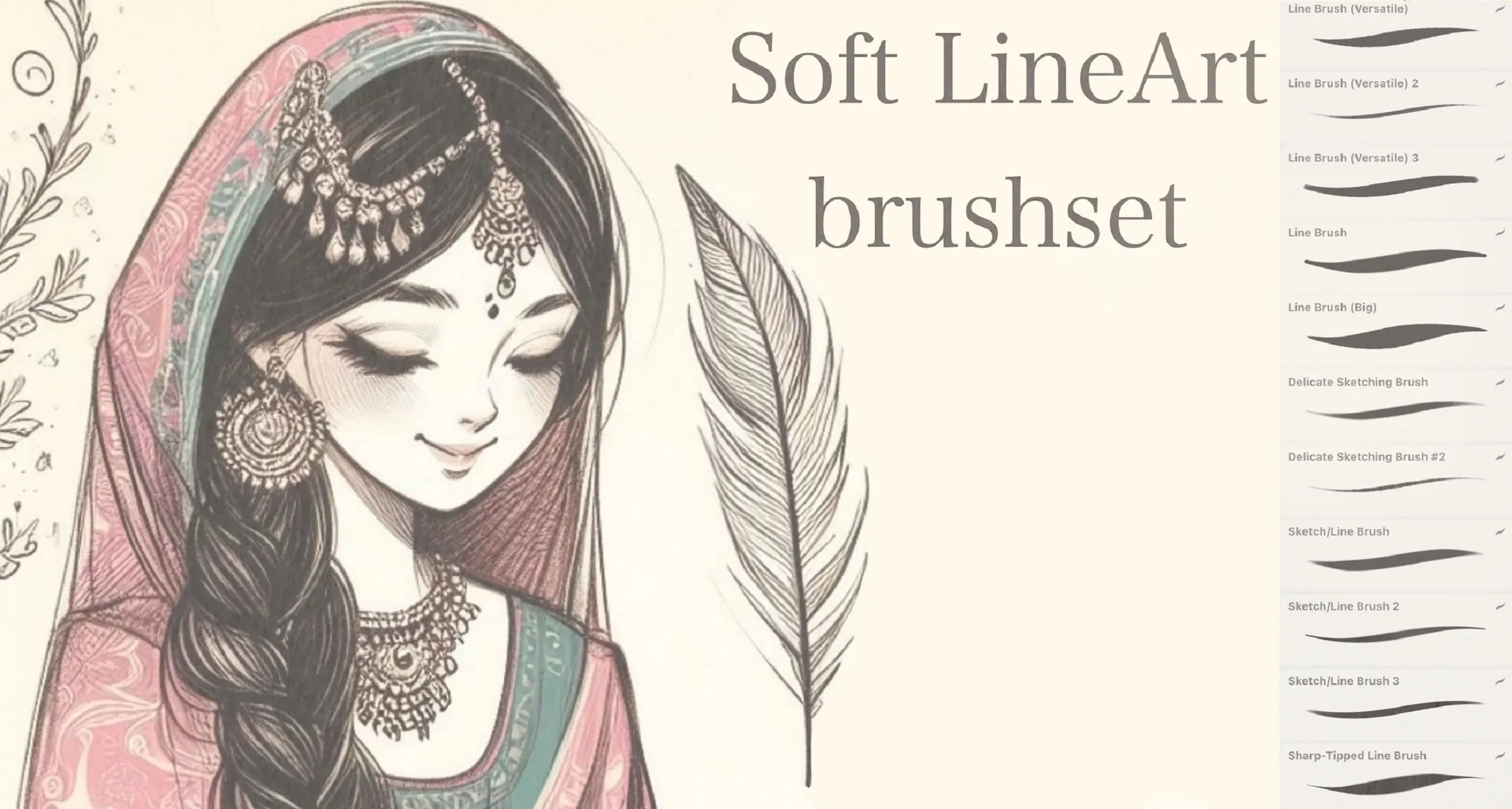 Soft Lines Procreate brush set — 40 brushes, sketching