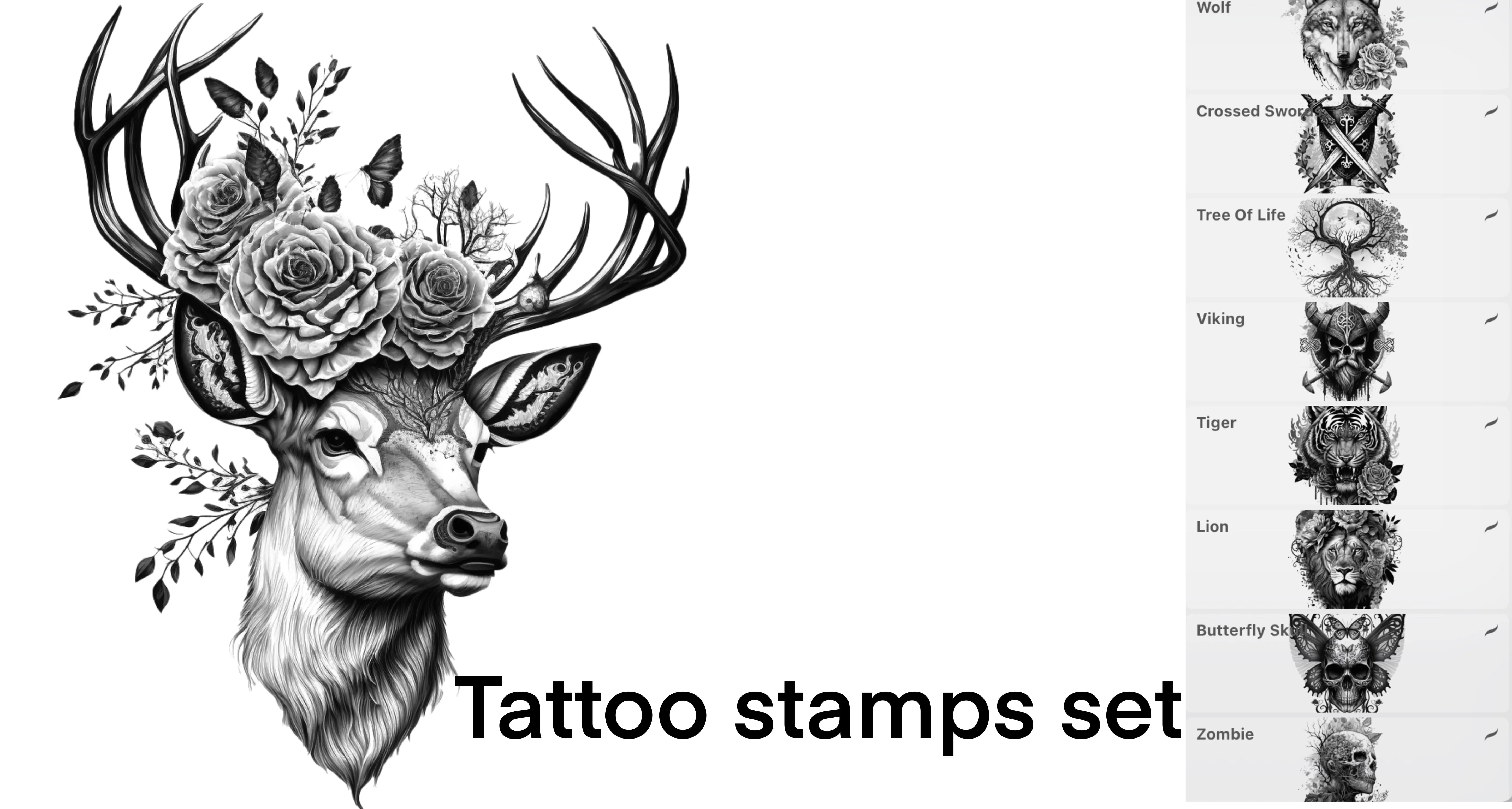 Tattooset Procreate brush set — 50 brushes, tattoo & inking