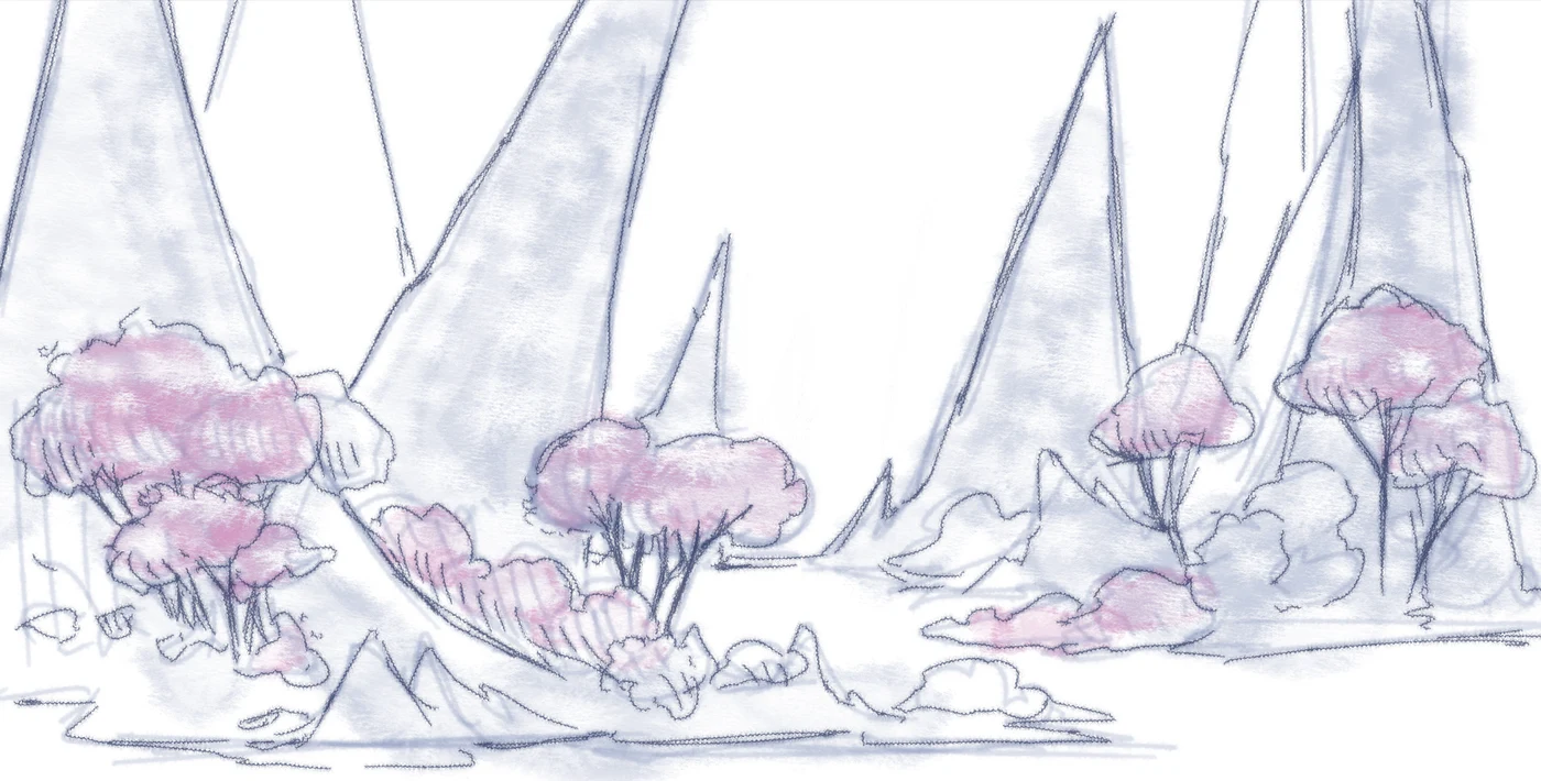 Fantasy landscape — starting sketch in Procreate