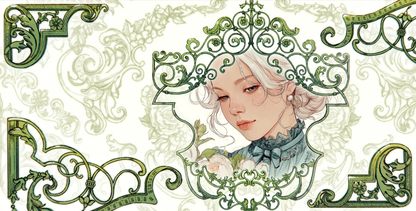 Art-nouveau portrait — finished art made with Brusher Procreate brushes