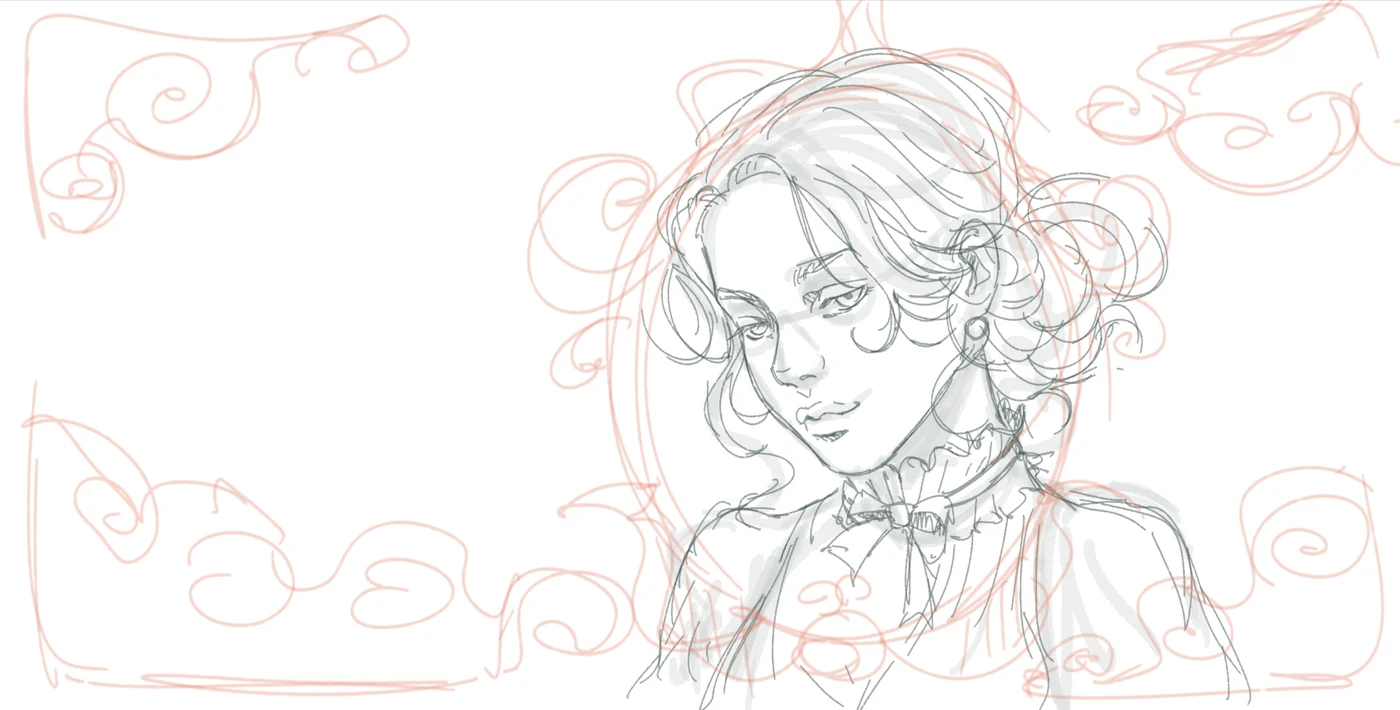 Art-nouveau portrait — starting sketch in Procreate