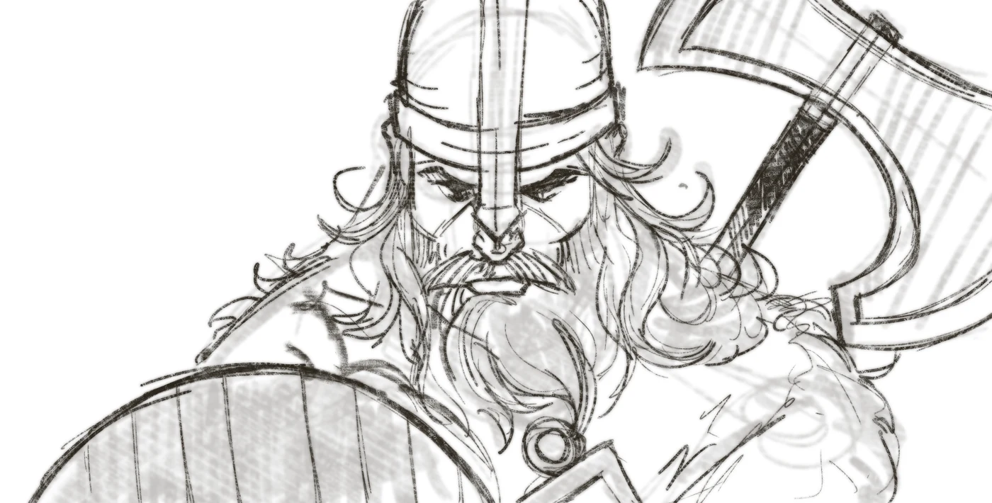 Warrior study — starting sketch in Procreate